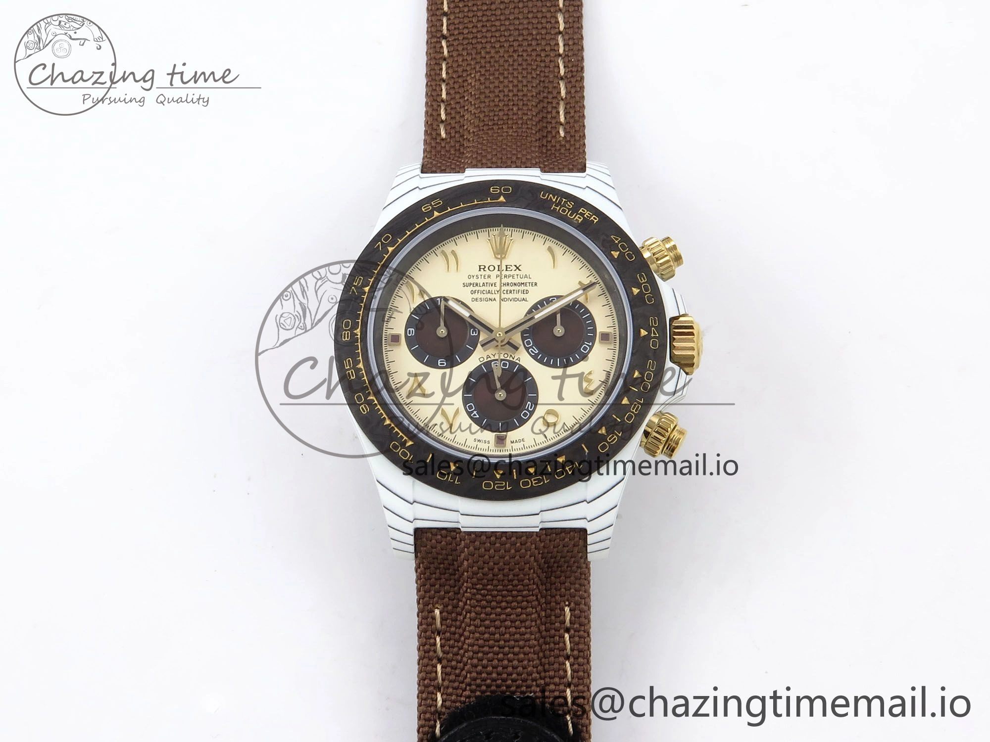 Daytona DIW “DESERT EAGLE”  White Carbon DIWF 1:1 Best Edition Cream Brown Dial on Brown Nylon Strap SH4130