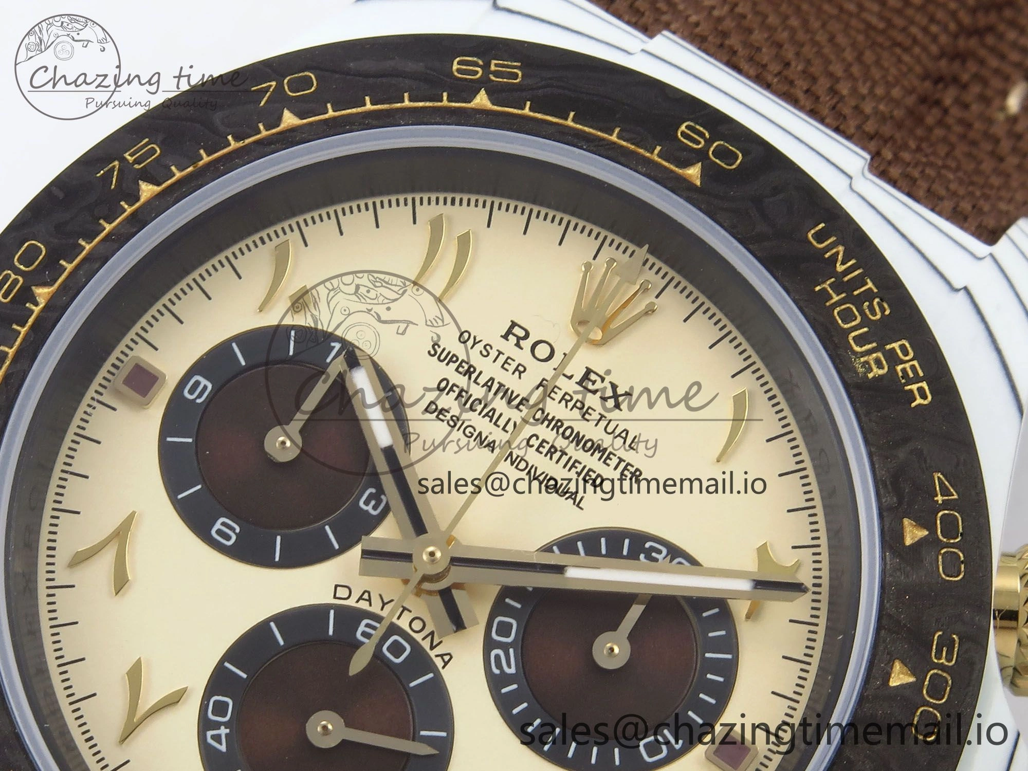 Daytona DIW “DESERT EAGLE”  White Carbon DIWF 1:1 Best Edition Cream Brown Dial on Brown Nylon Strap SH4130