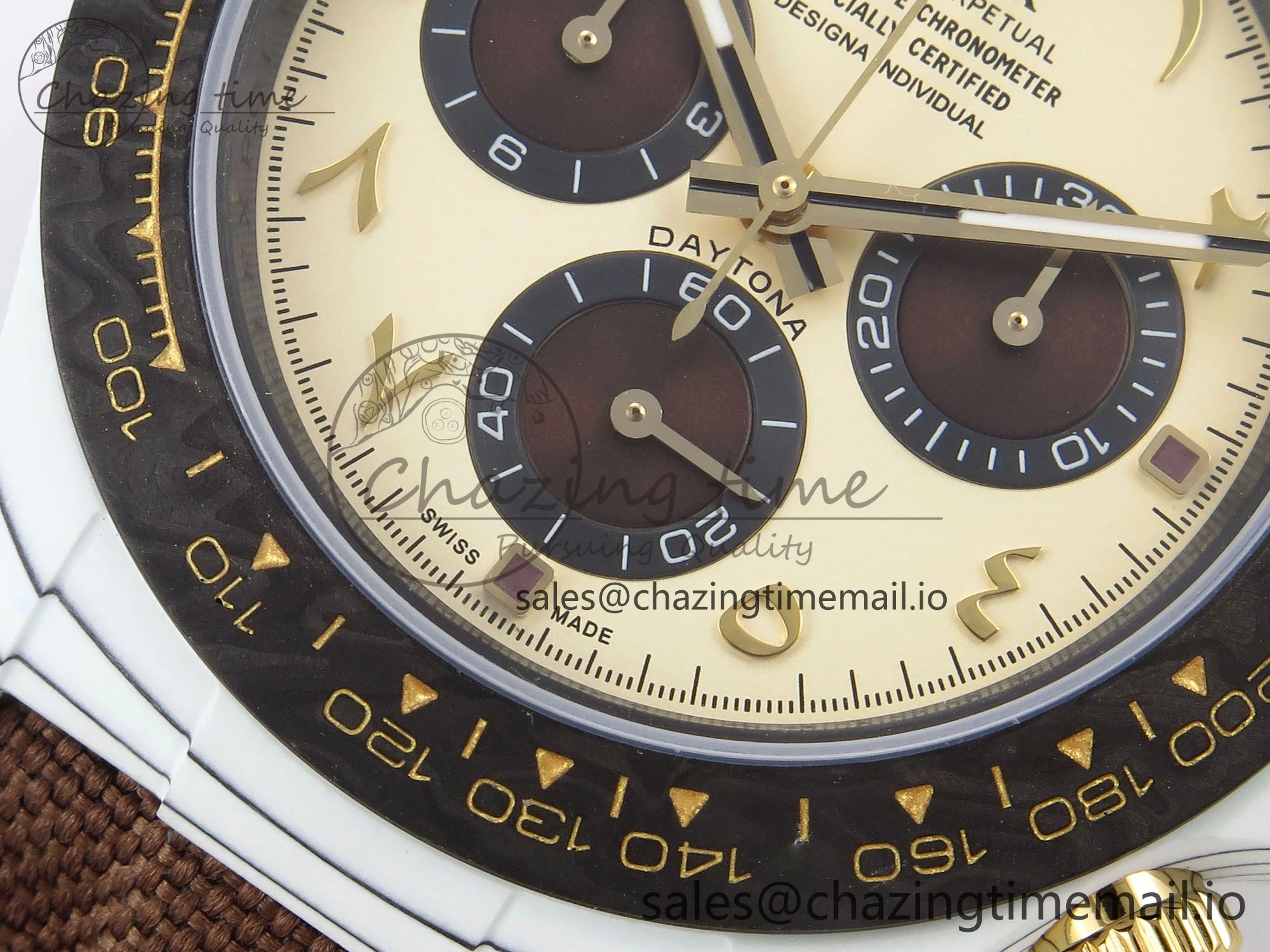 Daytona DIW “DESERT EAGLE”  White Carbon DIWF 1:1 Best Edition Cream Brown Dial on Brown Nylon Strap SH4130