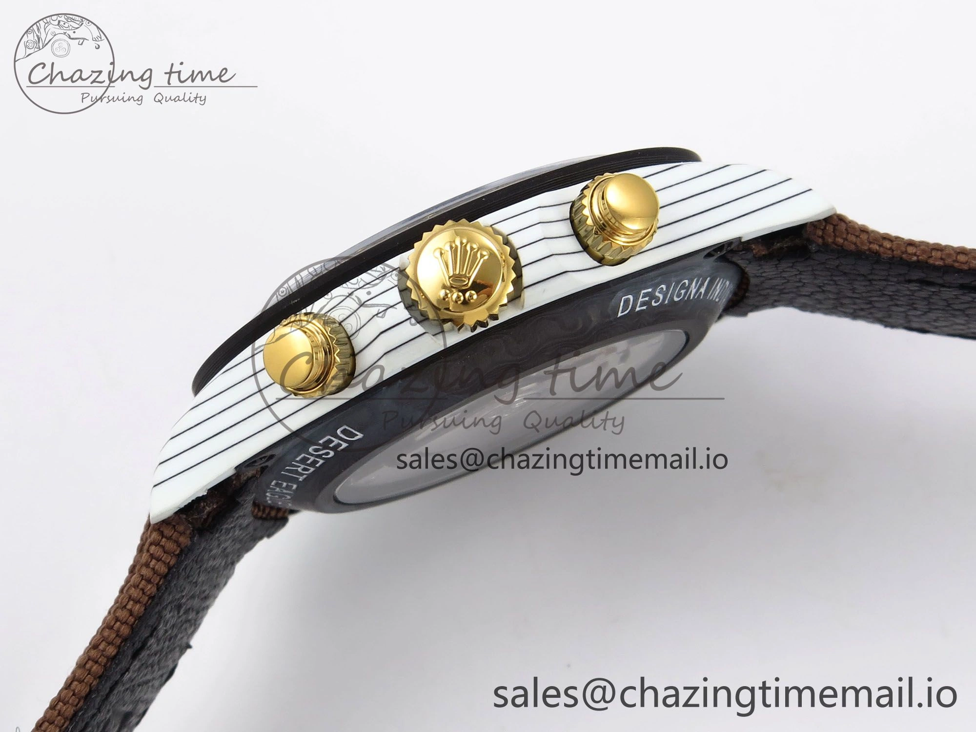 Daytona DIW “DESERT EAGLE”  White Carbon DIWF 1:1 Best Edition Cream Brown Dial on Brown Nylon Strap SH4130