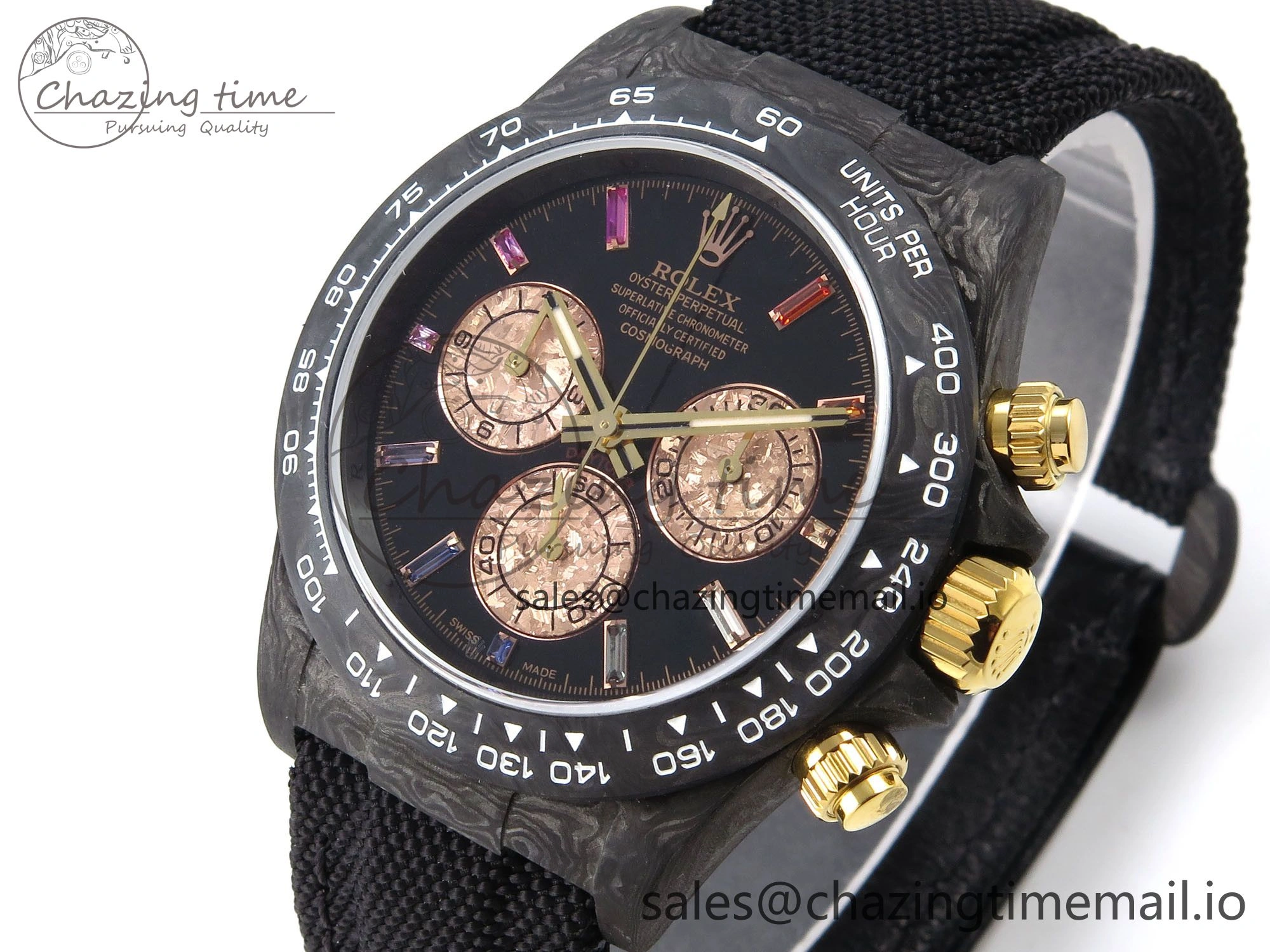 Daytona DIW Gray Carbon N6F Best Edition Black RG Rainbow Dial on Black Nylon Strap SA4130