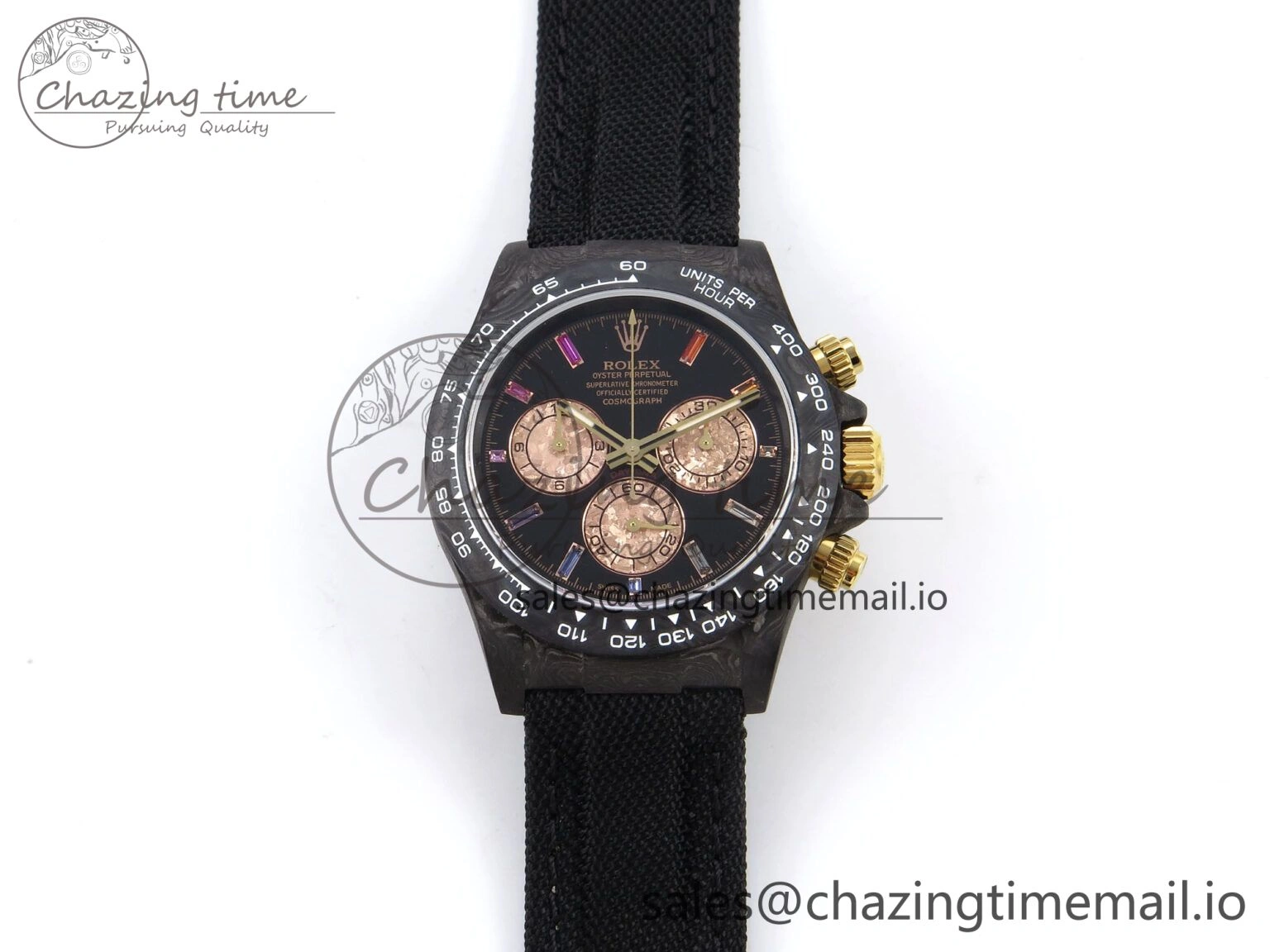 Daytona DIW Gray Carbon N6F Best Edition Black RG Rainbow Dial on Black Nylon Strap SA4130