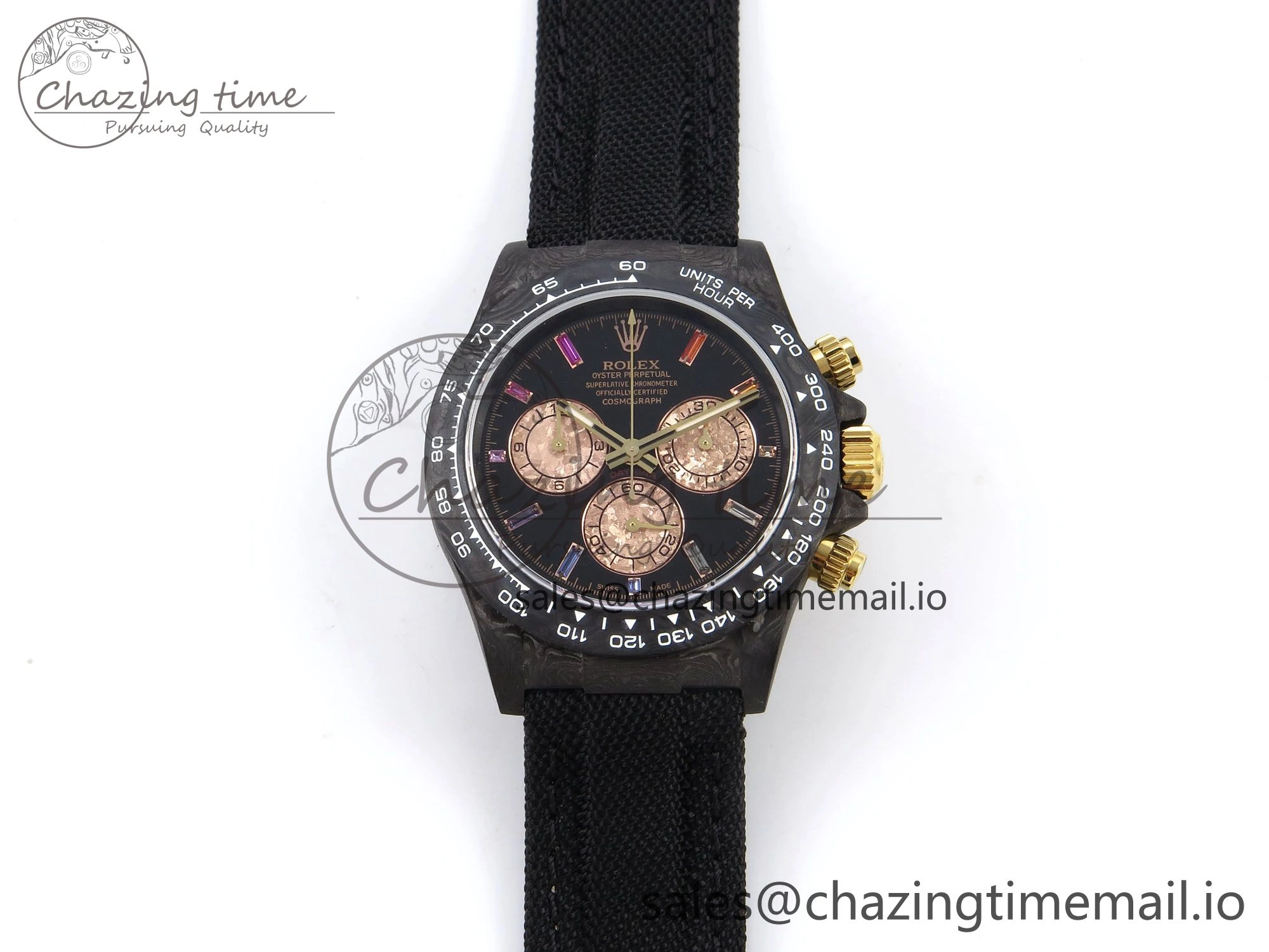 Daytona DIW Gray Carbon N6F Best Edition Black RG Rainbow Dial on Black Nylon Strap SA4130