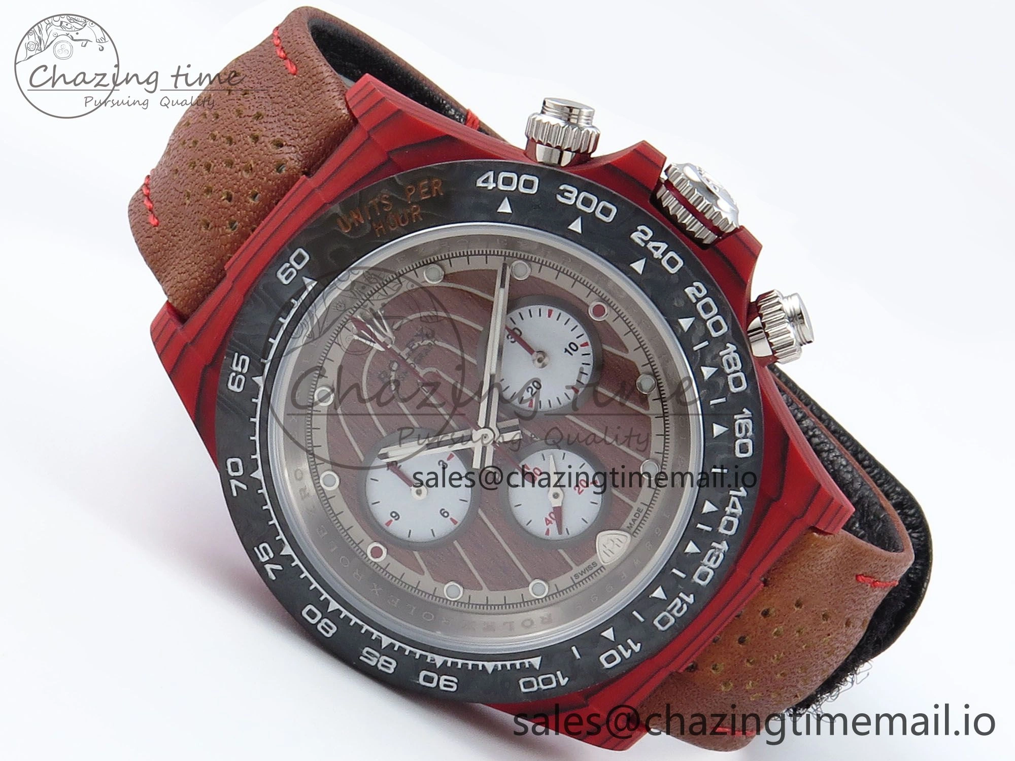 Daytona DIW Red Carbon DIWF Best Edition Brown White Dial on Brown Leather Strap DD4801