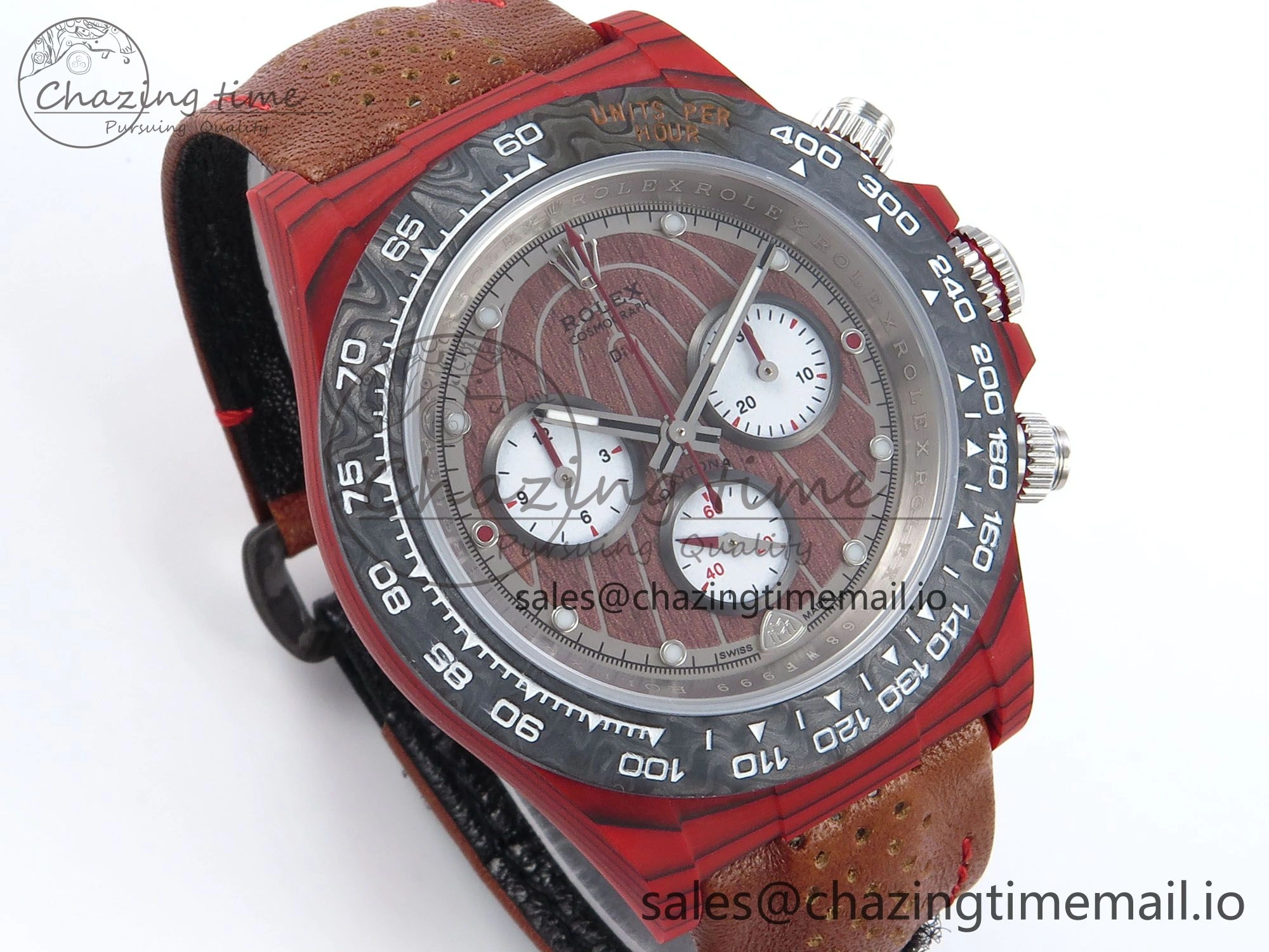 Daytona DIW Red Carbon DIWF Best Edition Brown White Dial on Brown Leather Strap DD4801