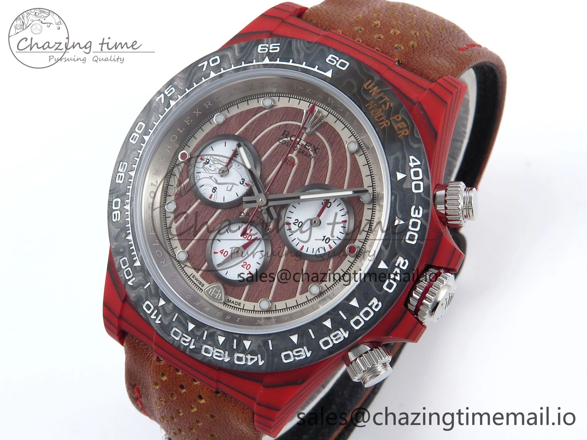 Daytona DIW Red Carbon DIWF Best Edition Brown White Dial on Brown Leather Strap DD4801