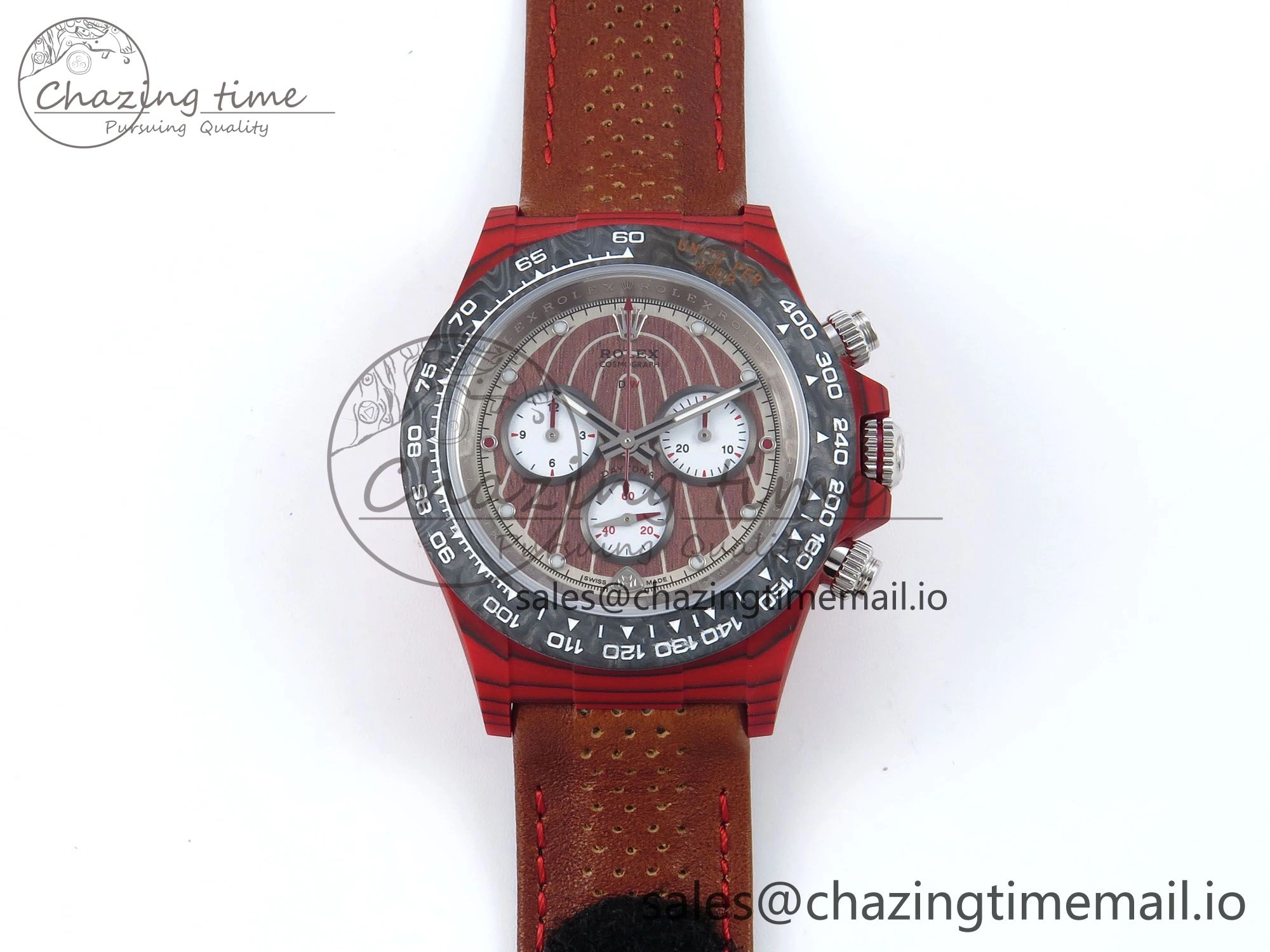 Daytona DIW Red Carbon DIWF Best Edition Brown White Dial on Brown Leather Strap DD4801