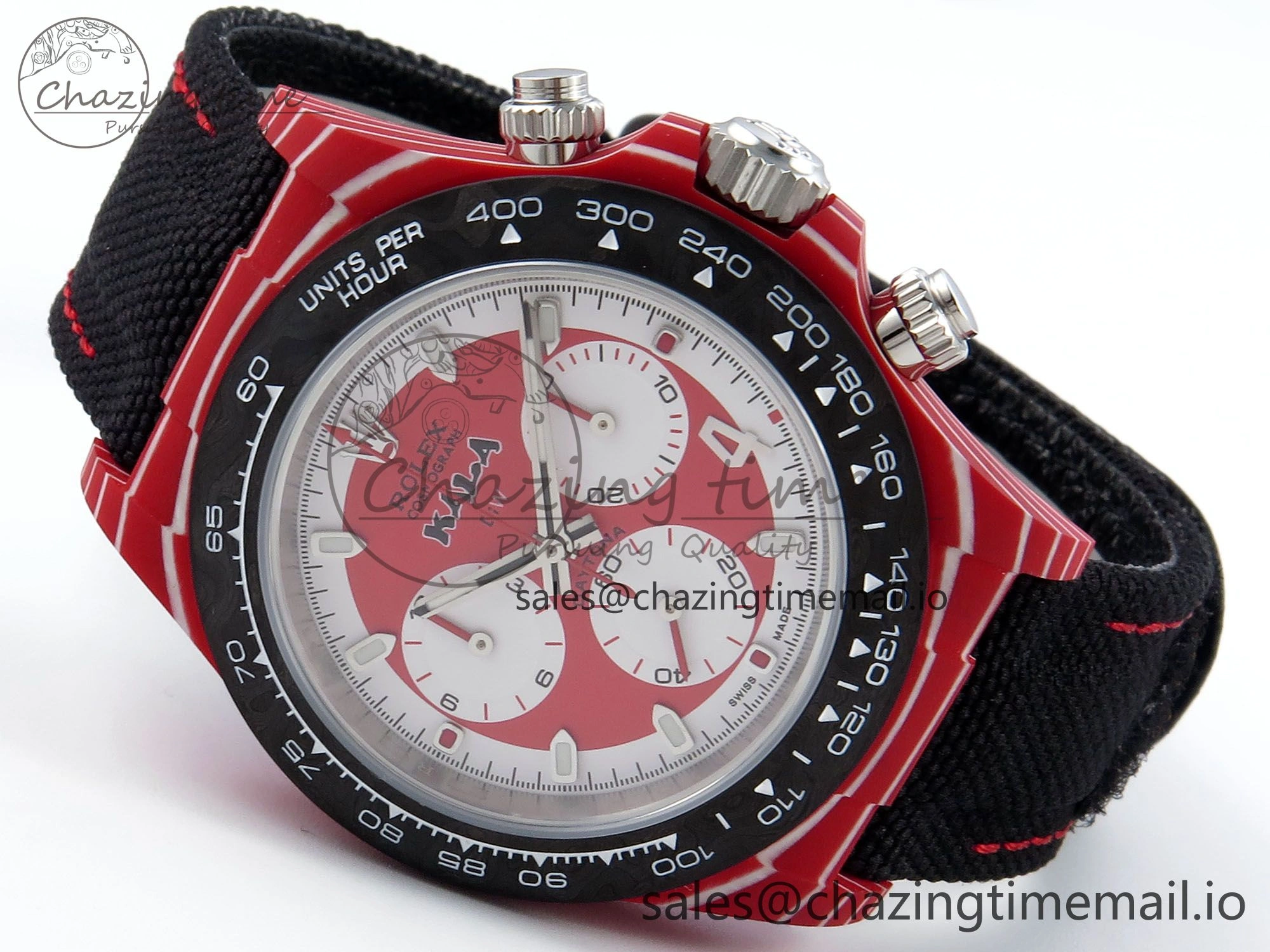 Daytona DIW Red Carbon KALA DIWF Best Edition Red White Dial on Black Nylon Strap SH4130