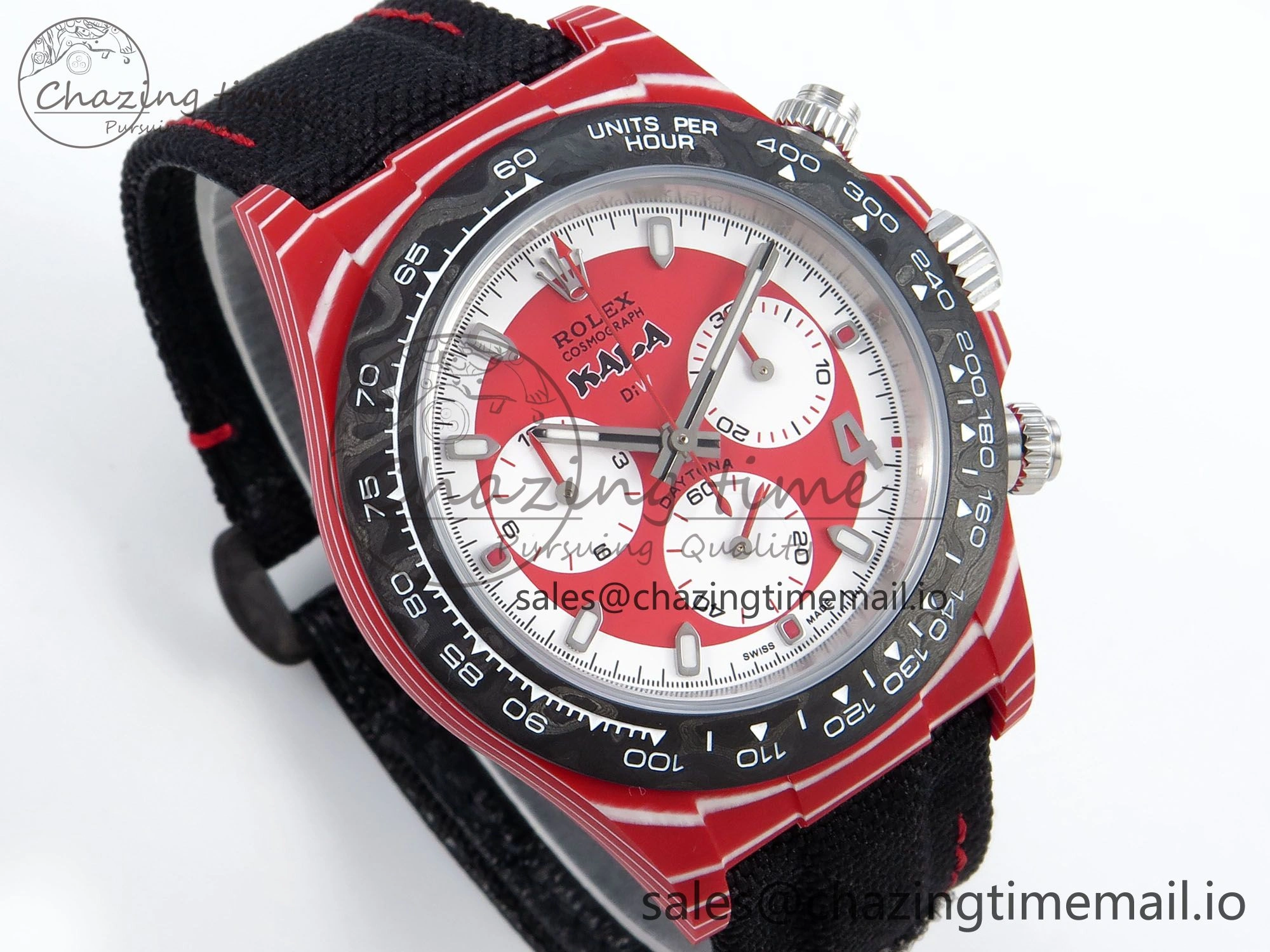 Daytona DIW Red Carbon KALA DIWF Best Edition Red White Dial on Black Nylon Strap SH4130