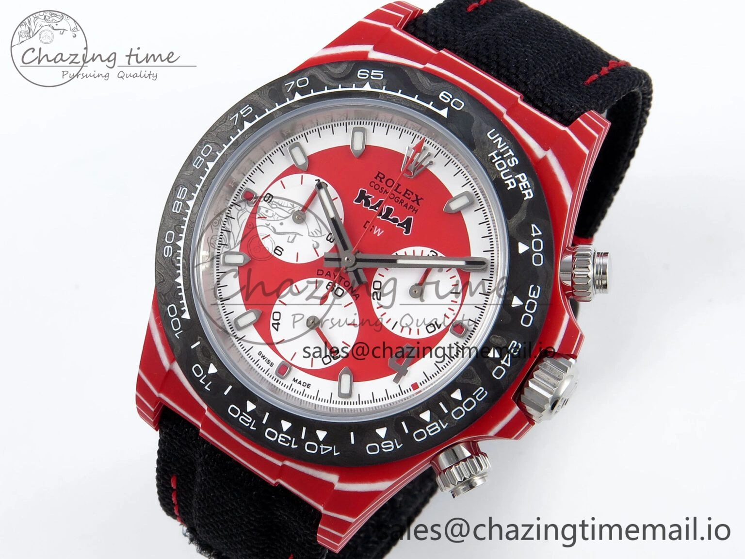 Daytona DIW Red Carbon KALA DIWF Best Edition Red White Dial on Black Nylon Strap SH4130