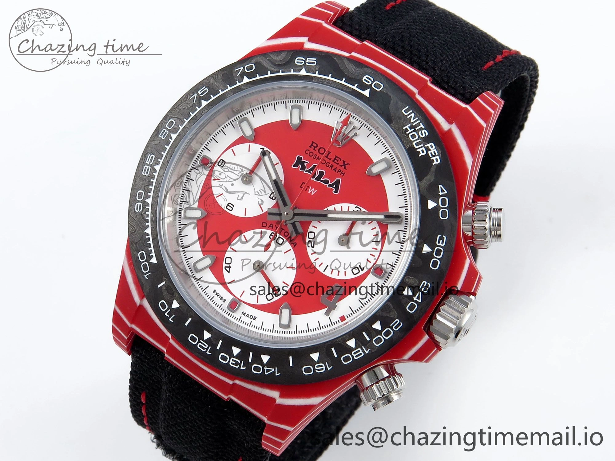 Daytona DIW Red Carbon KALA DIWF Best Edition Red White Dial on Black Nylon Strap SH4130