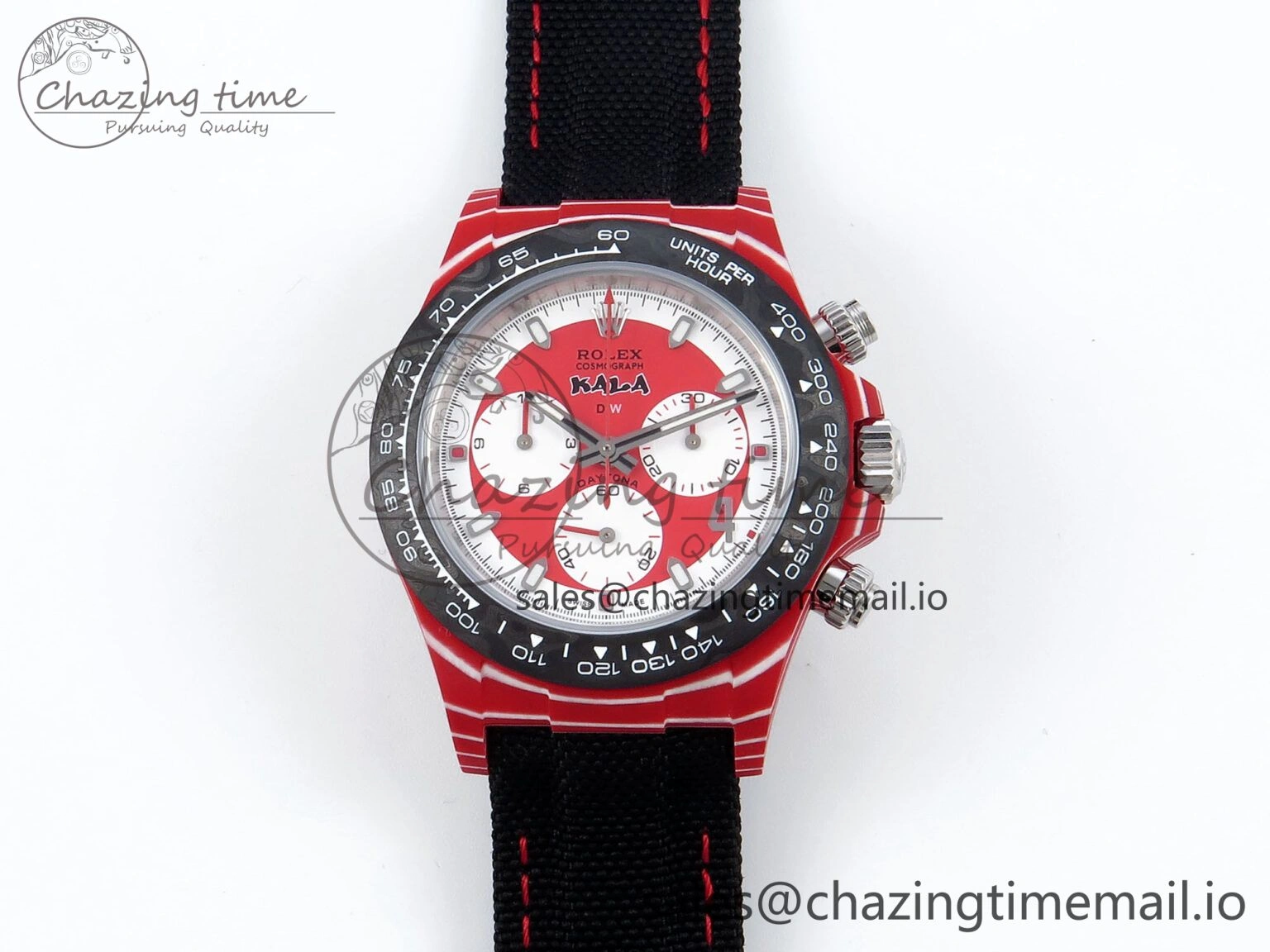 Daytona DIW Red Carbon KALA DIWF Best Edition Red White Dial on Black Nylon Strap SH4130