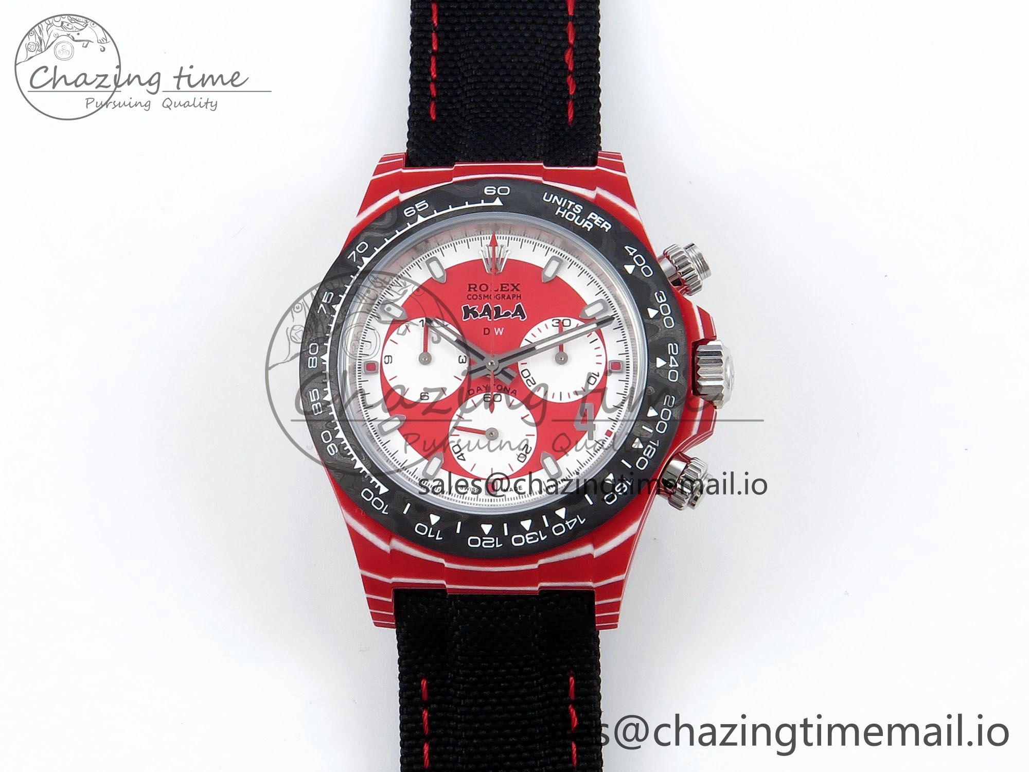 Daytona DIW Red Carbon KALA DIWF Best Edition Red White Dial on Black Nylon Strap SH4130