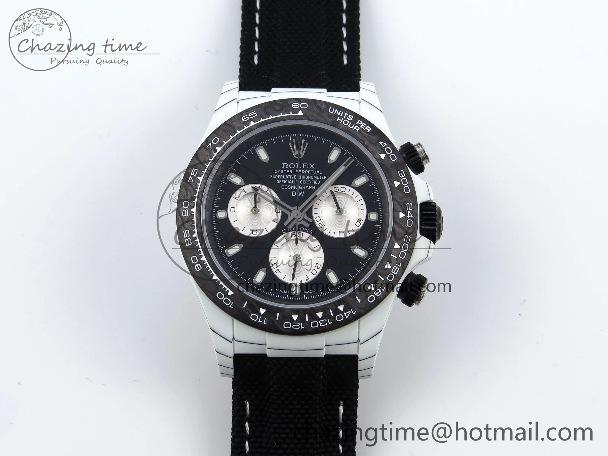 Daytona DIW White Carbon Case DIWF Edition Black White Dial on Black Nylon Strap A7750