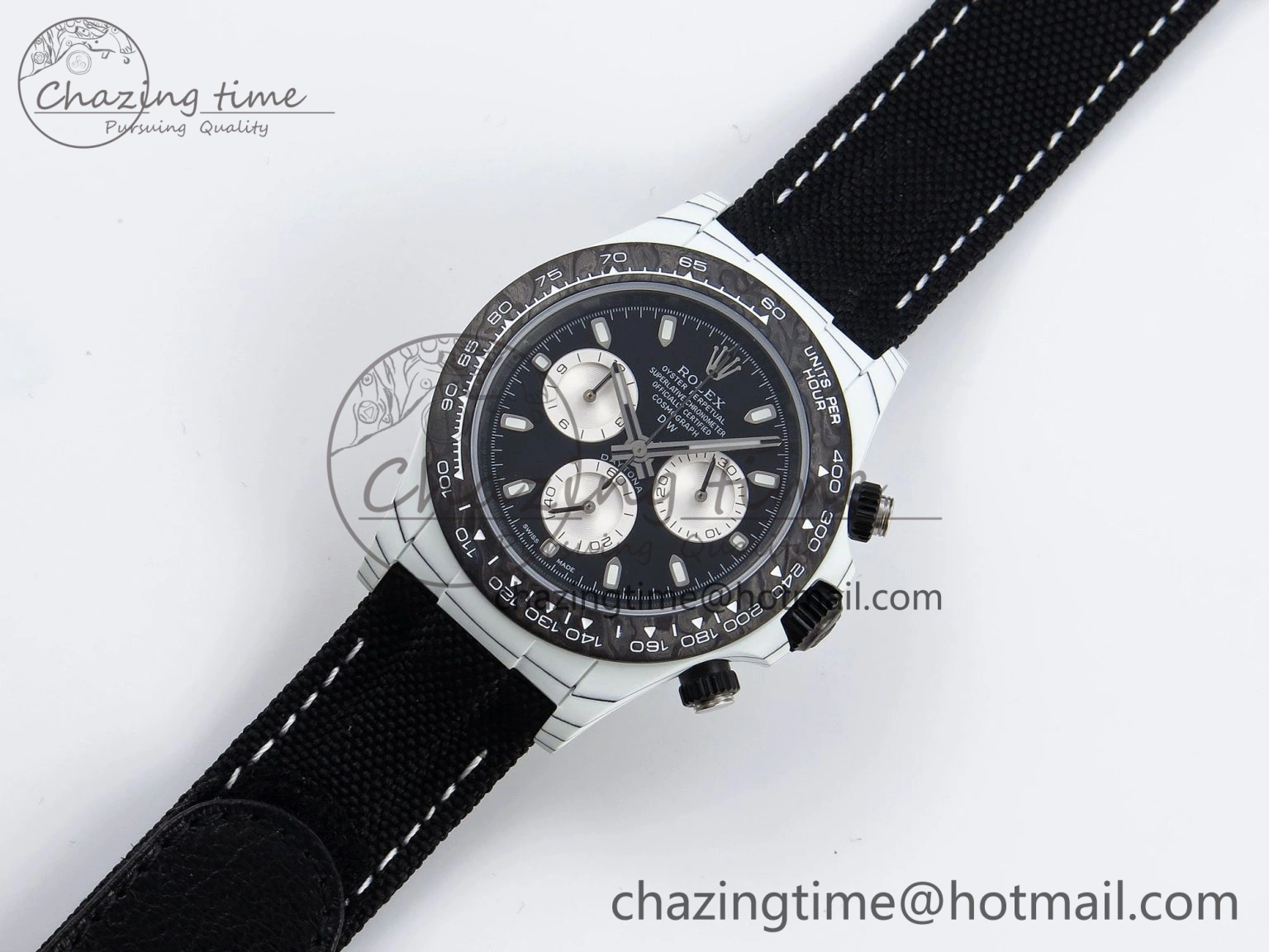 Daytona DIW White Carbon Case DIWF Edition Black White Dial on Black Nylon Strap A7750