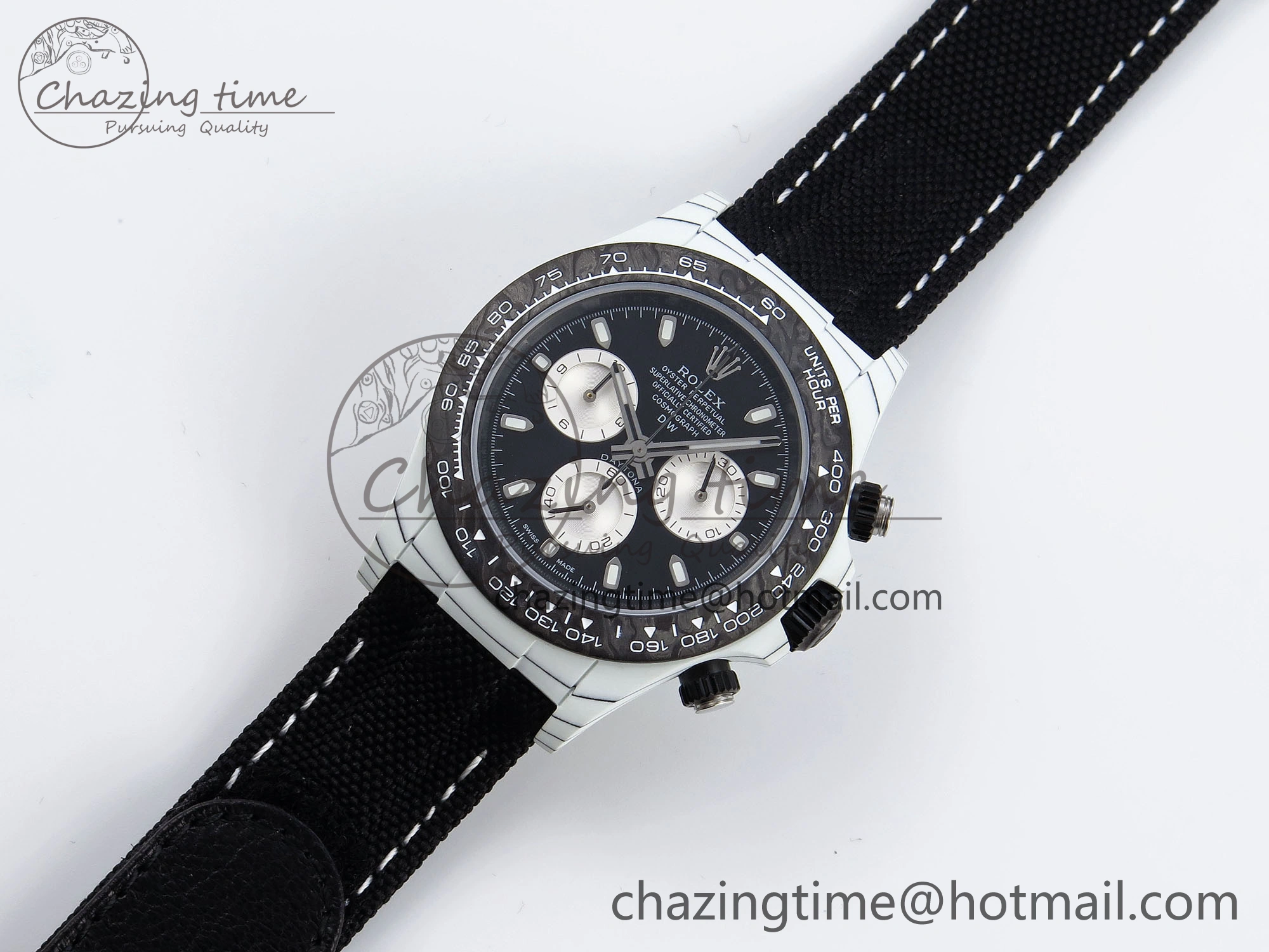 Daytona DIW White Carbon Case DIWF Edition Black White Dial on Black Nylon Strap A7750