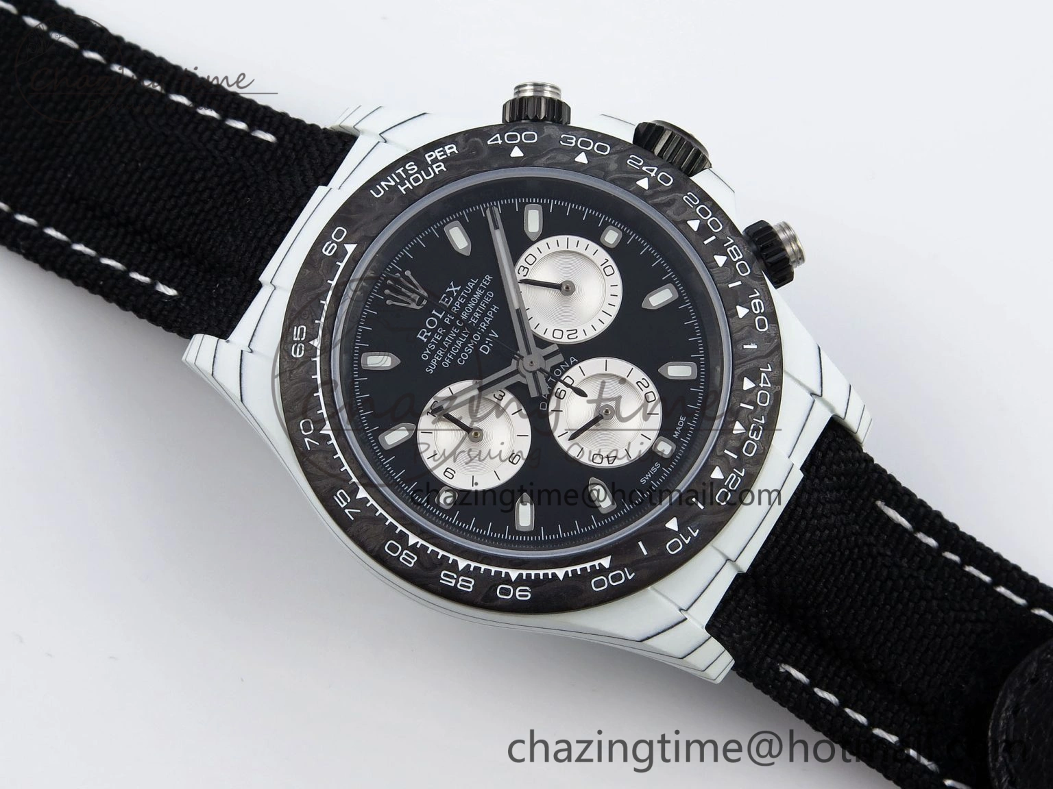 Daytona DIW White Carbon Case DIWF Edition Black White Dial on Black Nylon Strap A7750