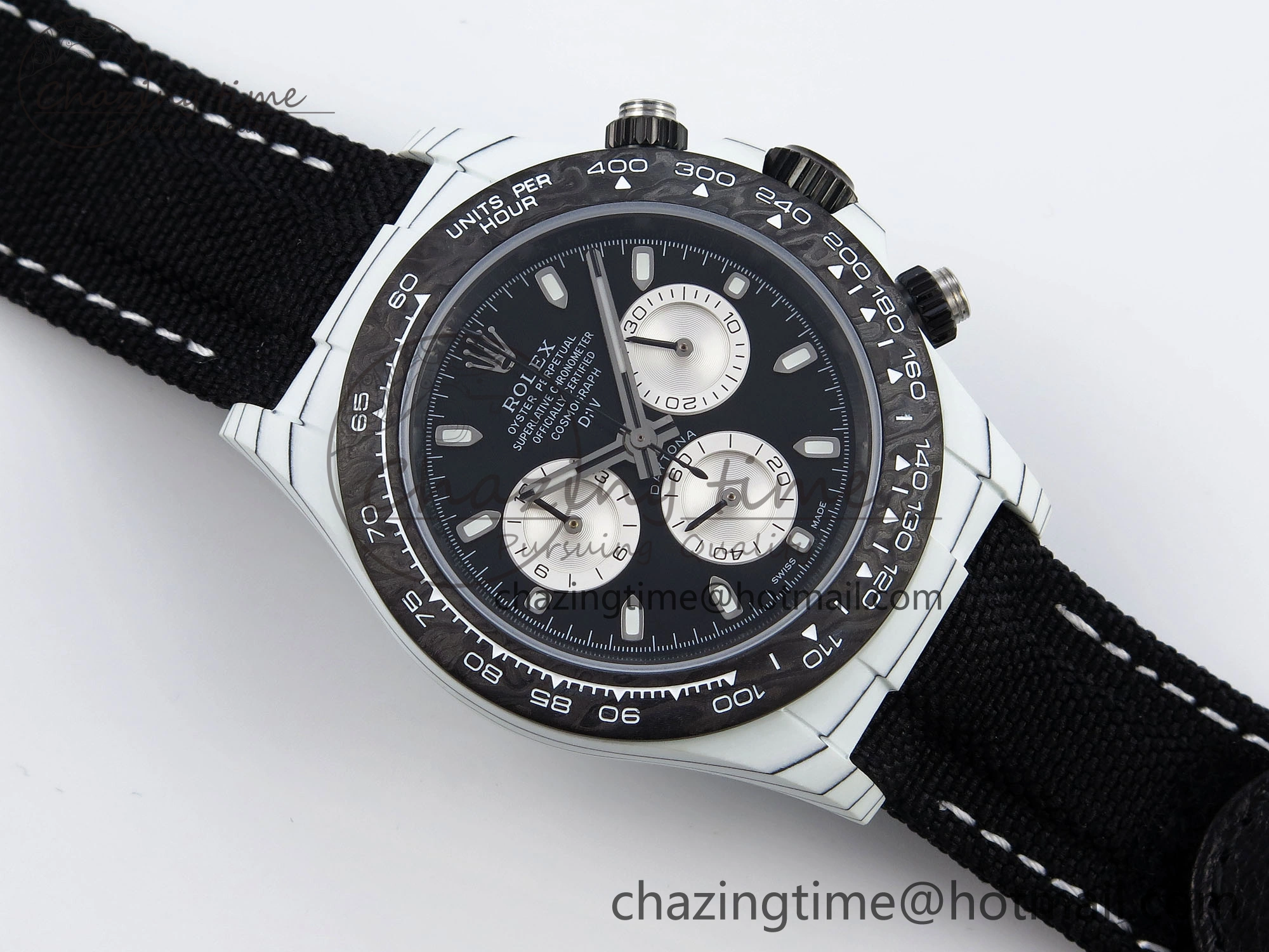 Daytona DIW White Carbon Case DIWF Edition Black White Dial on Black Nylon Strap A7750