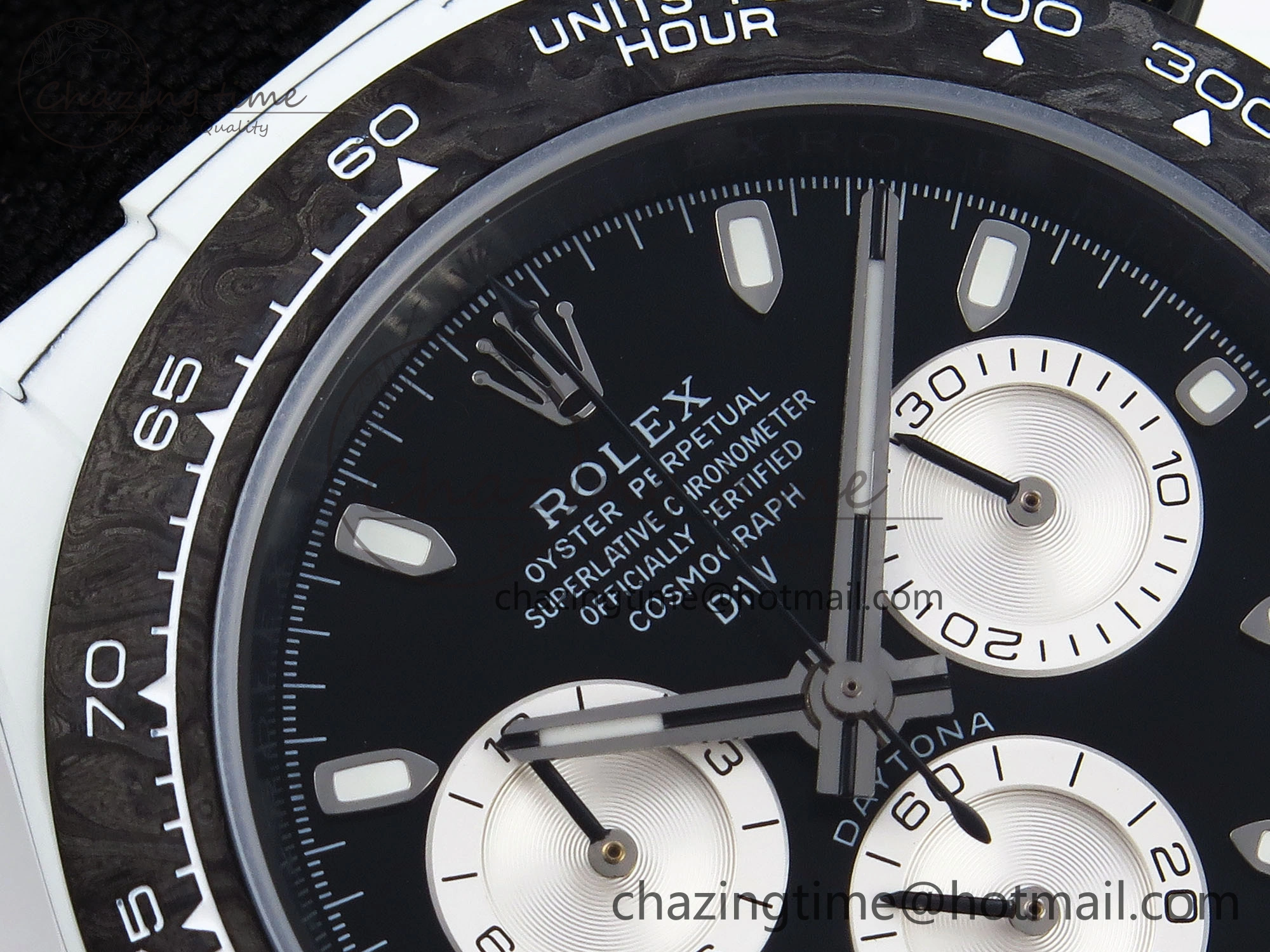 Daytona DIW White Carbon Case DIWF Edition Black White Dial on Black Nylon Strap A7750