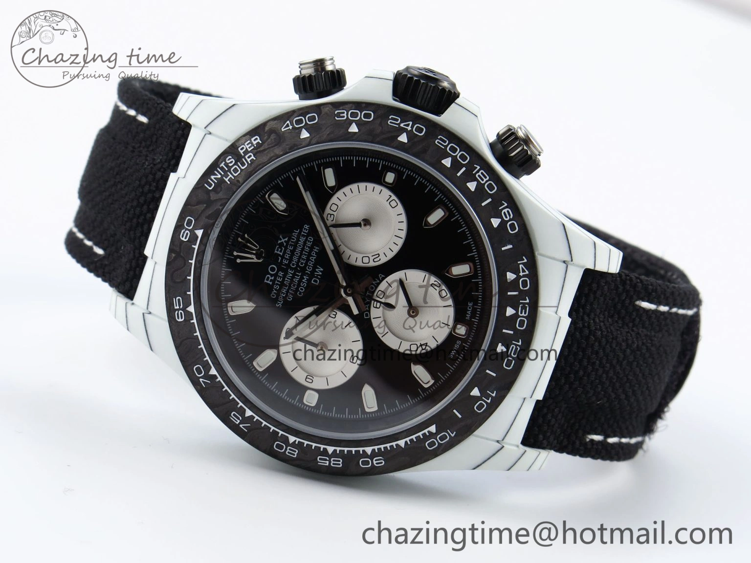 Daytona DIW White Carbon Case DIWF Edition Black White Dial on Black Nylon Strap A7750