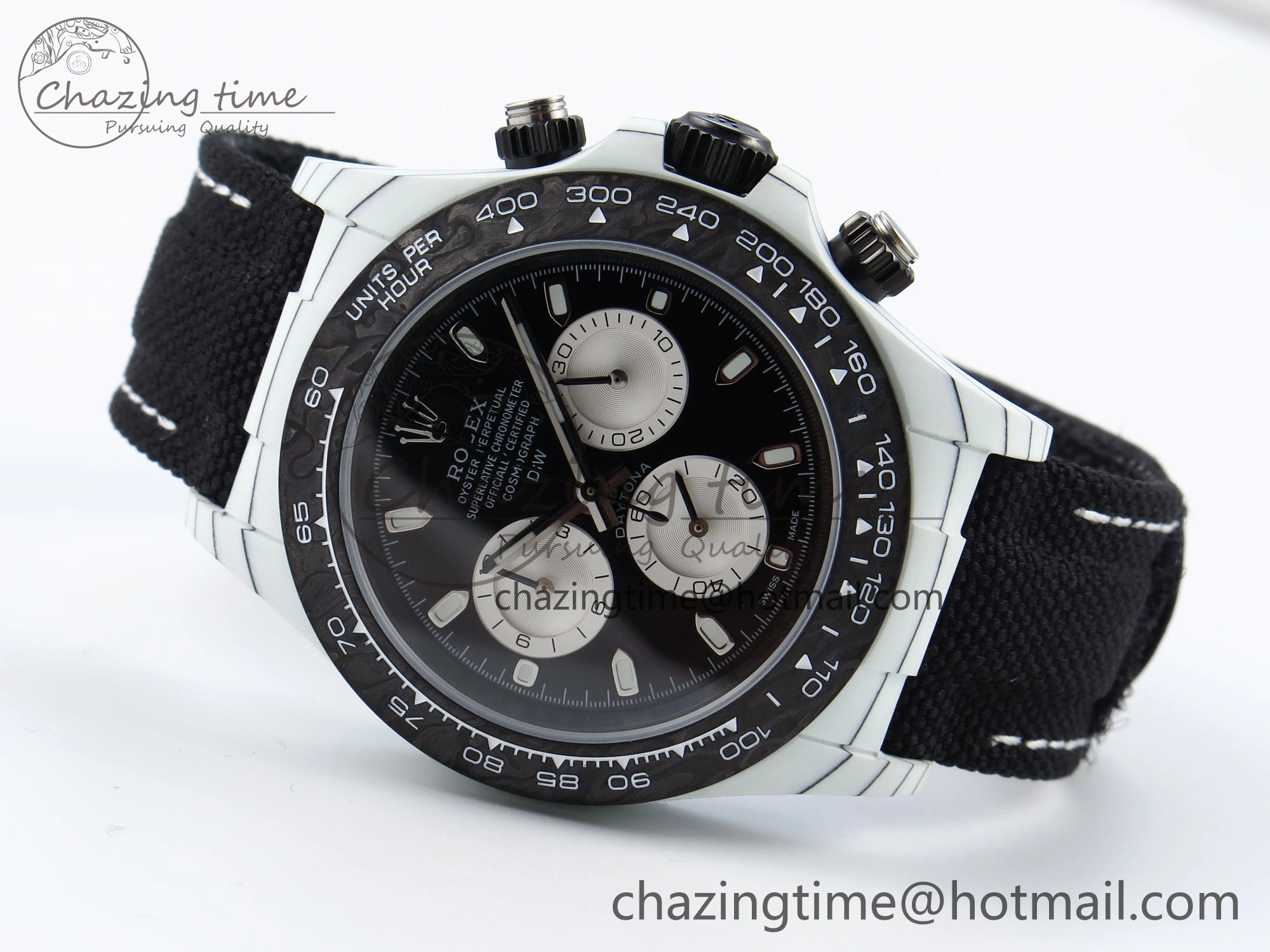Daytona DIW White Carbon Case DIWF Edition Black White Dial on Black Nylon Strap A7750