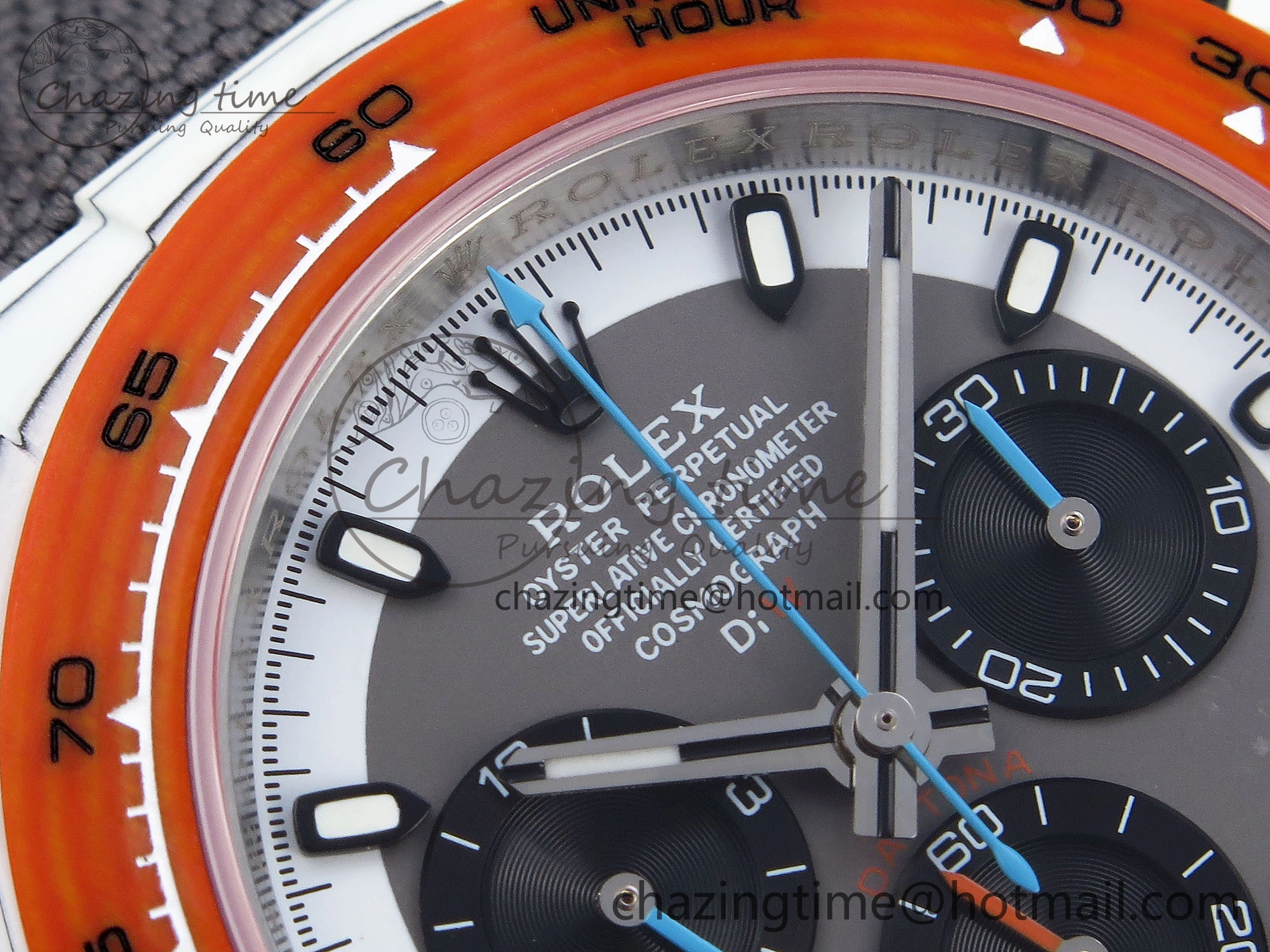 Daytona DIW White Carbon Case DIWF Edition Gray White Dial Orange Bezel on Gray Nylon Strap A7750