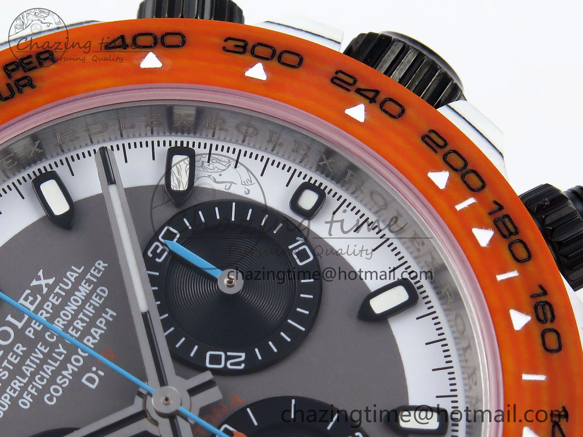 Daytona DIW White Carbon Case DIWF Edition Gray White Dial Orange Bezel on Gray Nylon Strap A7750