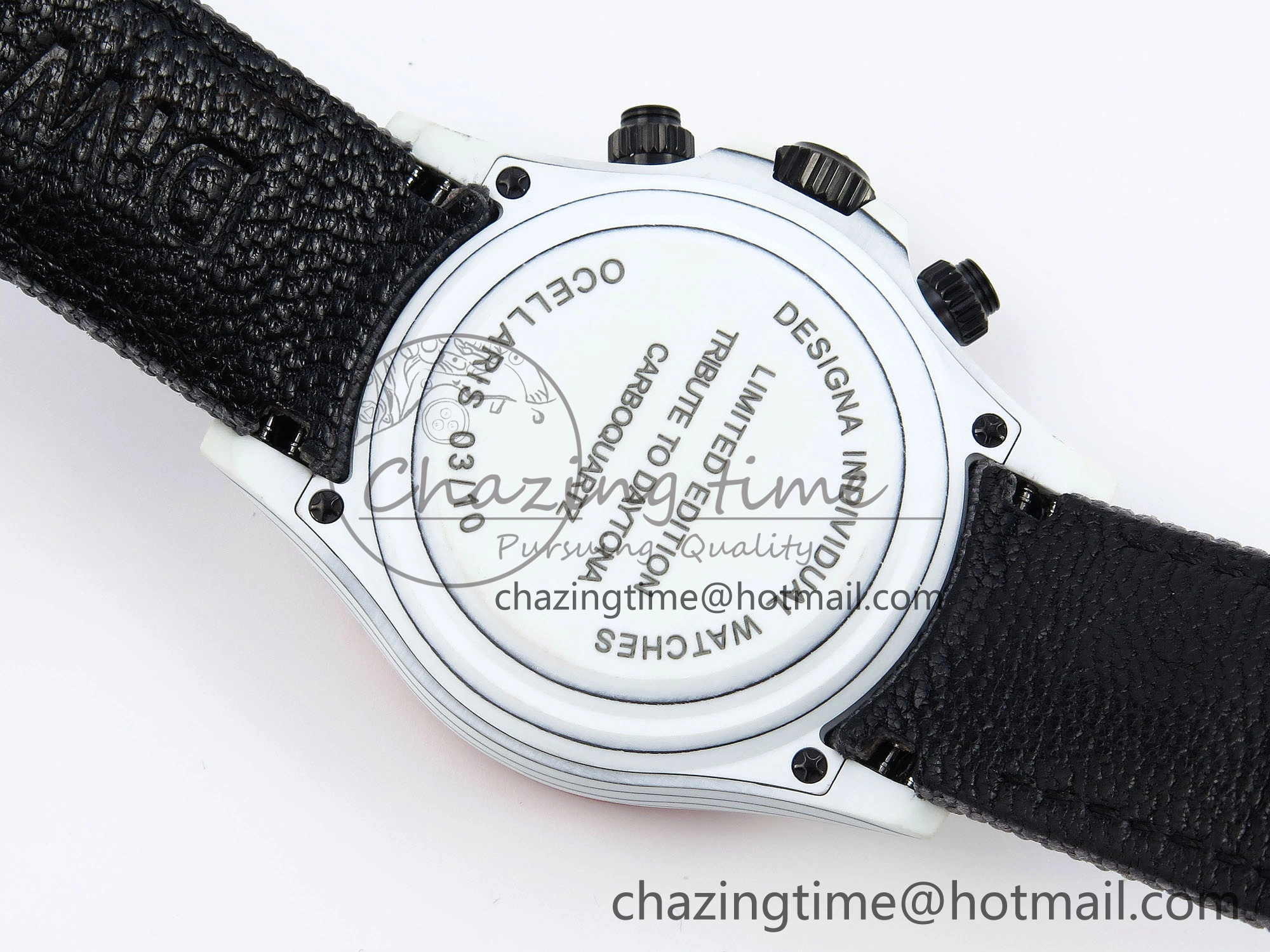 Daytona DIW White Carbon Case DIWF Edition Gray White Dial Orange Bezel on Gray Nylon Strap A7750