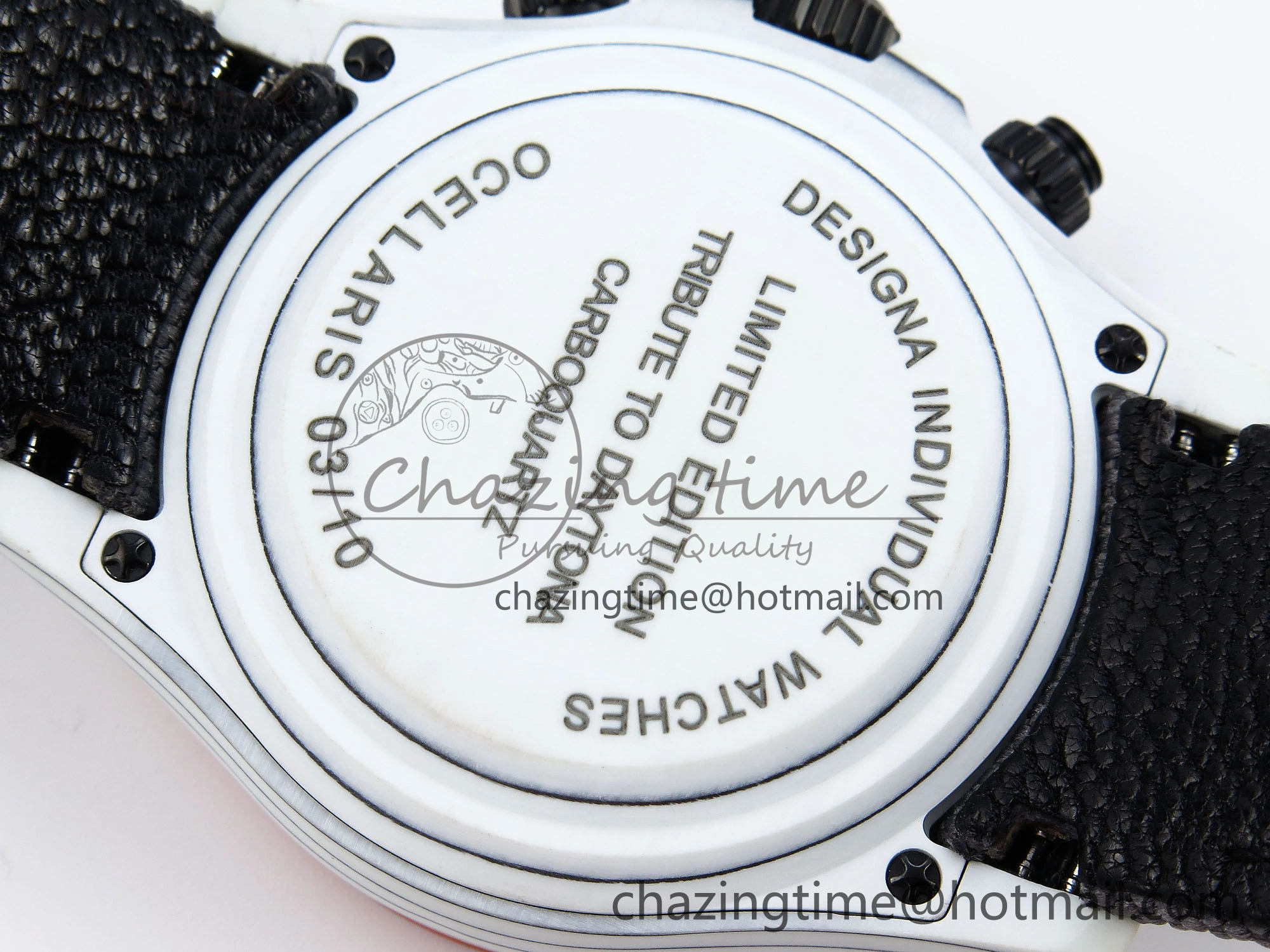 Daytona DIW White Carbon Case DIWF Edition Gray White Dial Orange Bezel on Gray Nylon Strap A7750