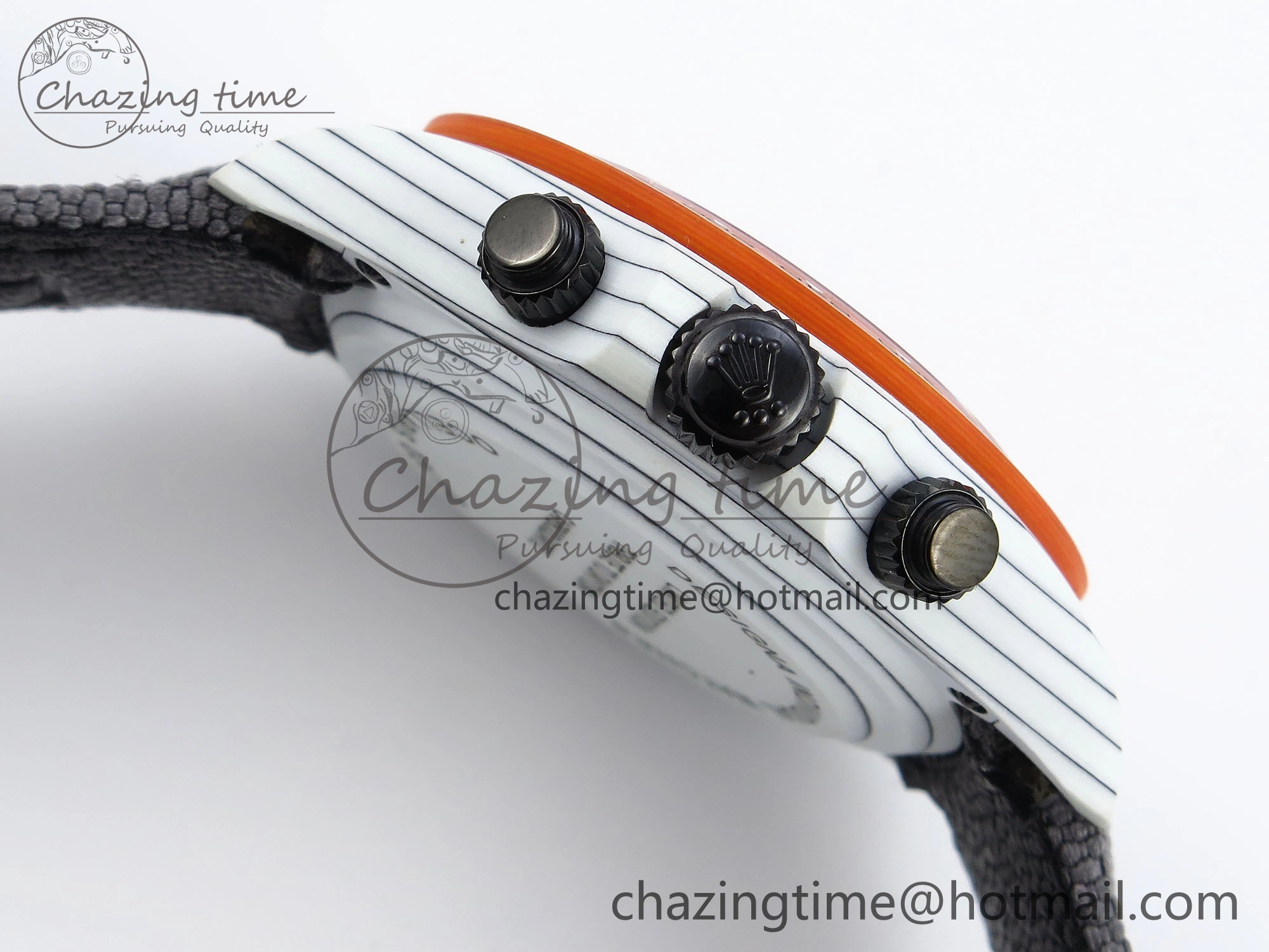 Daytona DIW White Carbon Case DIWF Edition Gray White Dial Orange Bezel on Gray Nylon Strap A7750