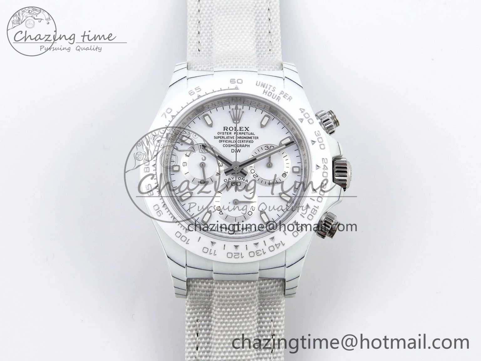 Daytona DIW White Carbon Case DIWF Edition White Dial Ceramic Bezel on White Nylon Strap A7750