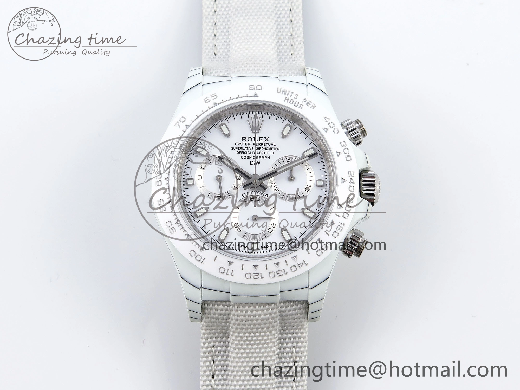 Daytona DIW White Carbon Case DIWF Edition White Dial Ceramic Bezel on White Nylon Strap A7750