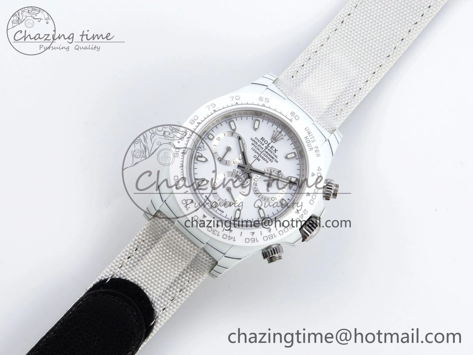 Daytona DIW White Carbon Case DIWF Edition White Dial Ceramic Bezel on White Nylon Strap A7750