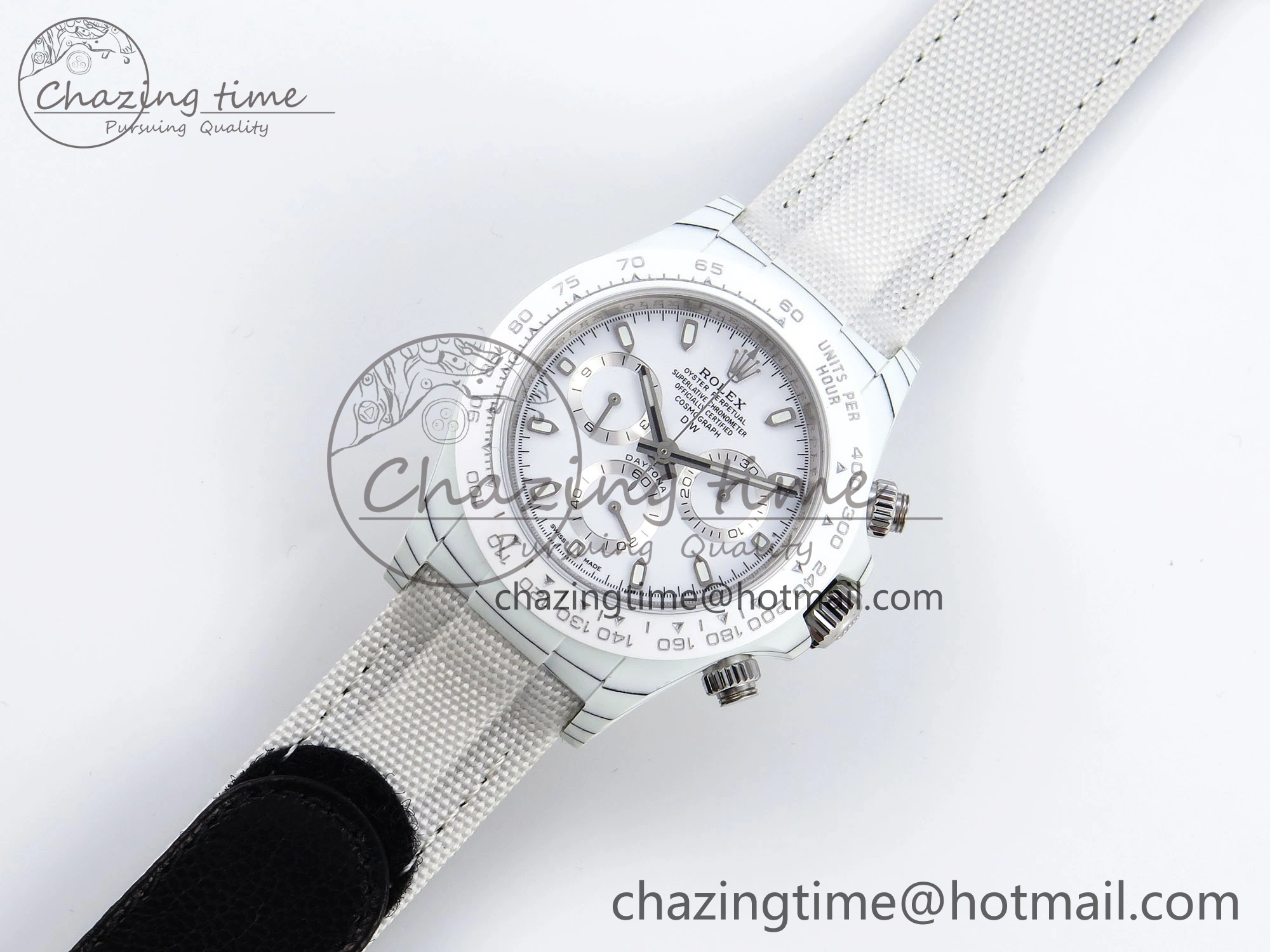 Daytona DIW White Carbon Case DIWF Edition White Dial Ceramic Bezel on White Nylon Strap A7750
