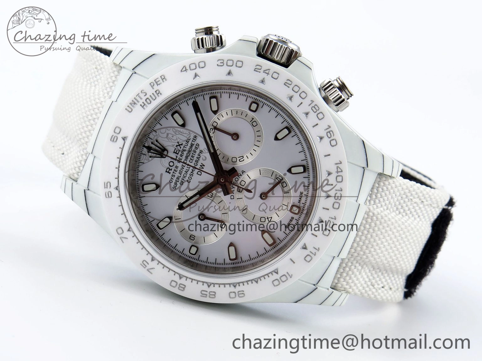 Daytona DIW White Carbon Case DIWF Edition White Dial Ceramic Bezel on White Nylon Strap A7750