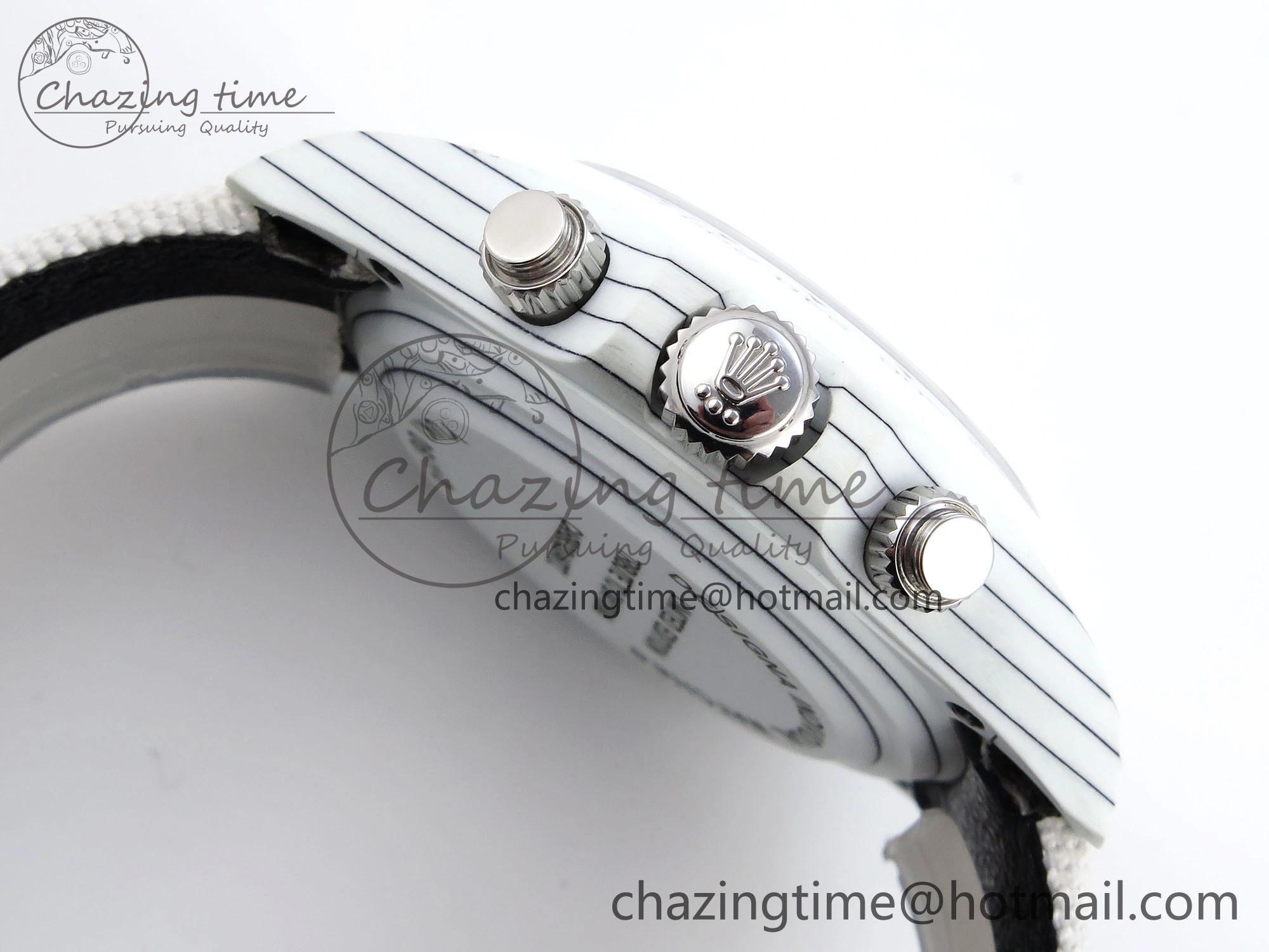 Daytona DIW White Carbon Case DIWF Edition White Dial Ceramic Bezel on White Nylon Strap A7750