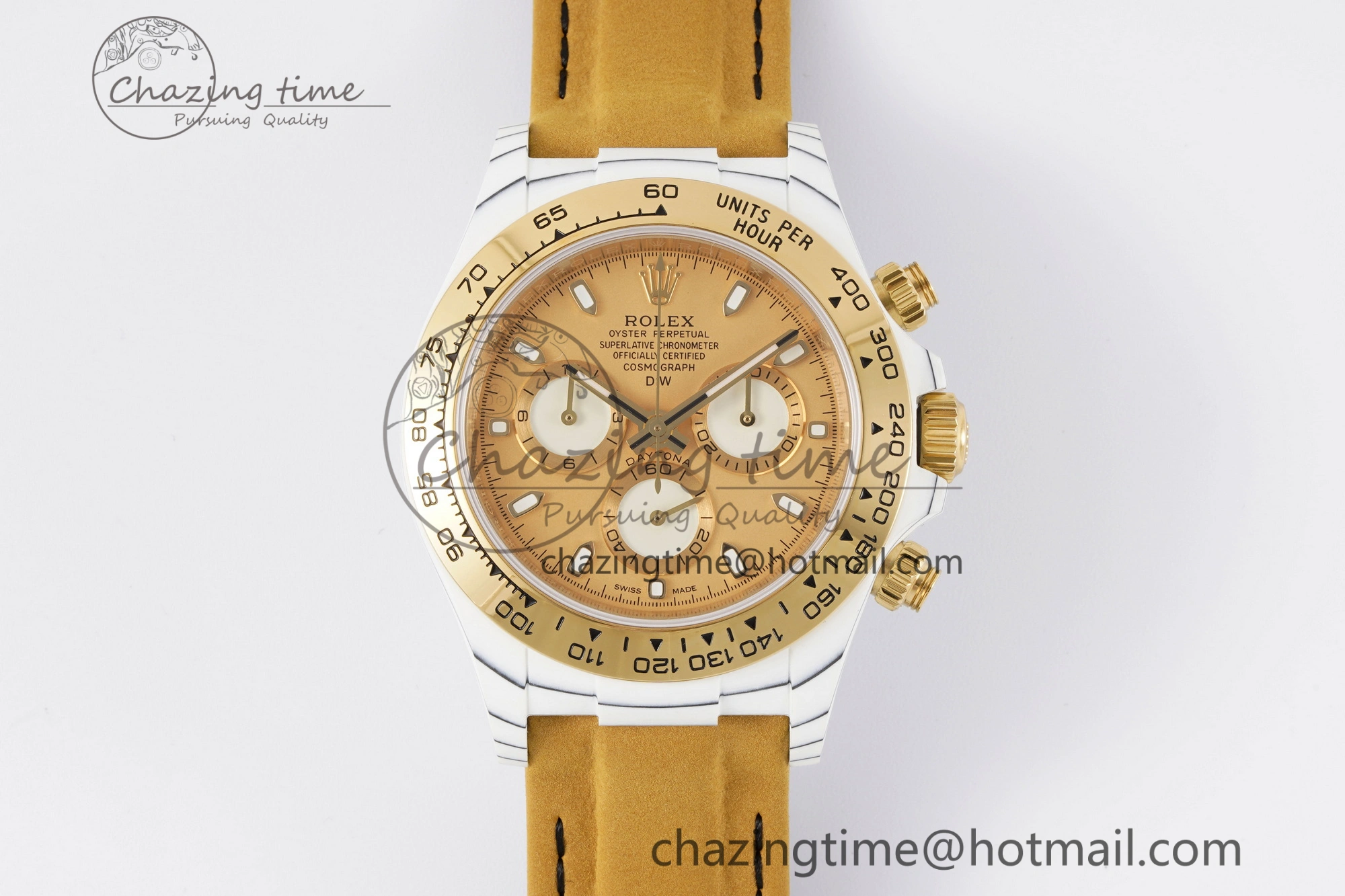 Daytona DIW White Carbon Case YG Bezel DIWF Edition YG Dial on Brown Leather Strap A7750