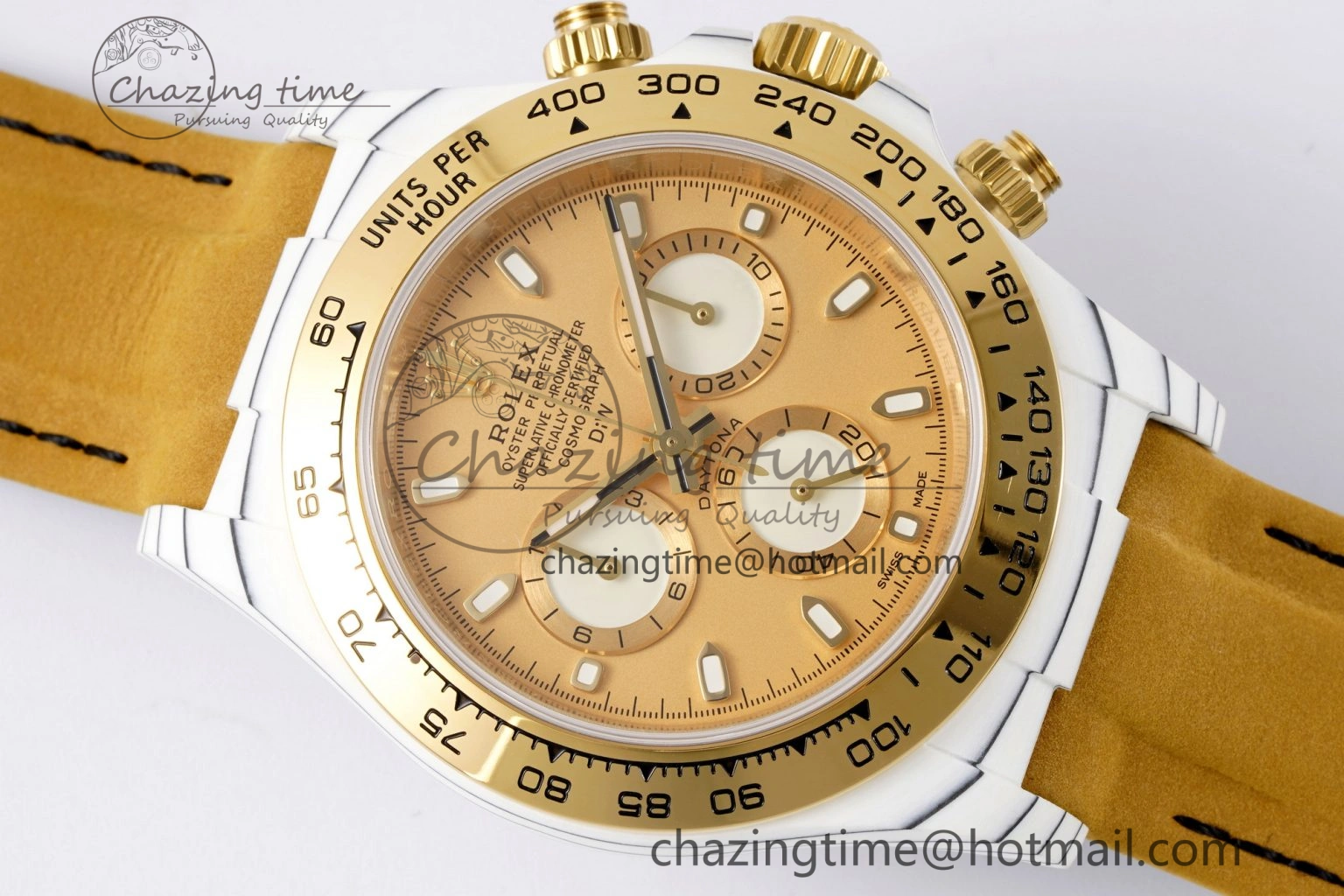 Daytona DIW White Carbon Case YG Bezel DIWF Edition YG Dial on Brown Leather Strap A7750