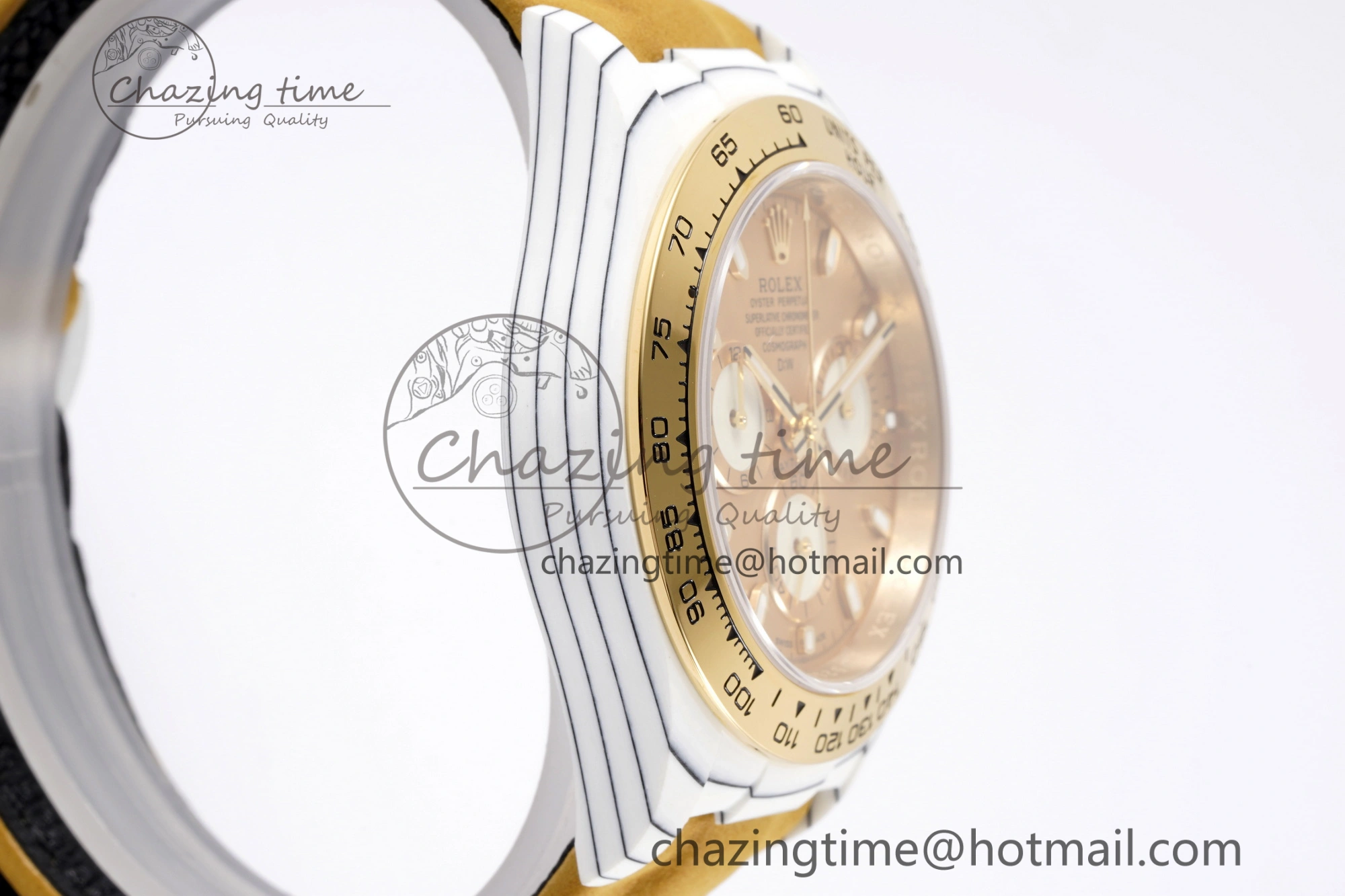 Daytona DIW White Carbon Case YG Bezel DIWF Edition YG Dial on Brown Leather Strap A7750