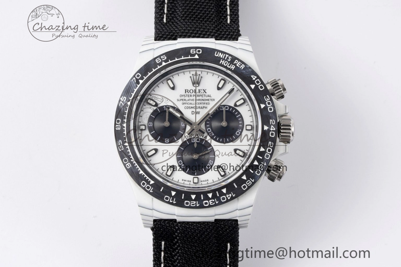 Daytona DIW White Carbon Case and Bezel Noob Best Edition White Black Dial on Black Nylon Strap SA4130