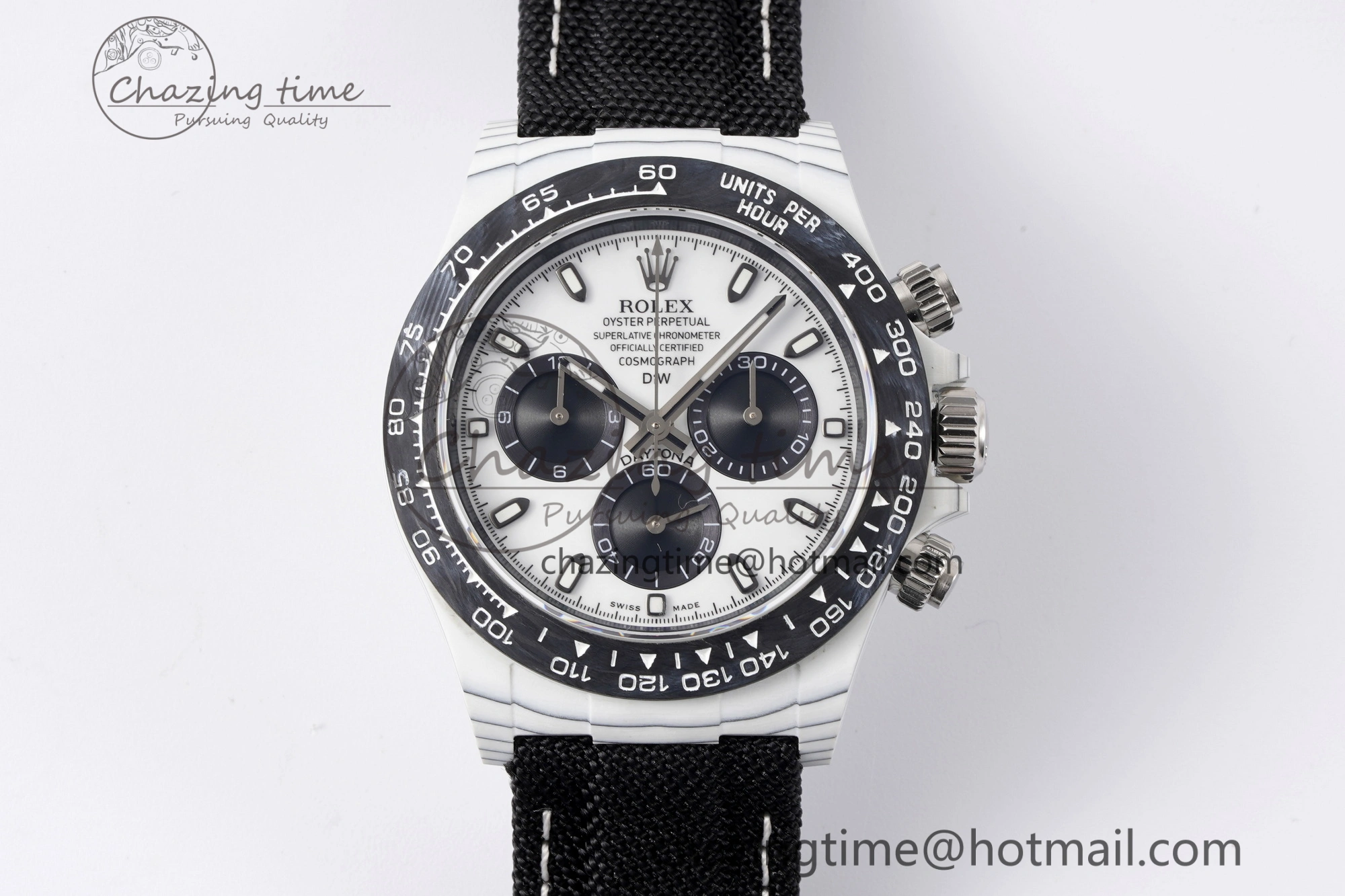 Daytona DIW White Carbon Case and Bezel Noob Best Edition White Black Dial on Black Nylon Strap SA4130