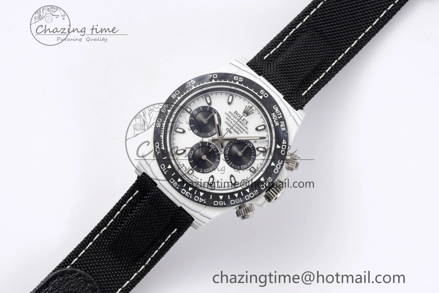 Daytona DIW White Carbon Case and Bezel Noob Best Edition White Black Dial on Black Nylon Strap SA4130