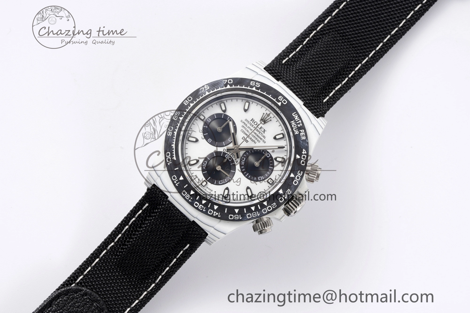 Daytona DIW White Carbon Case and Bezel Noob Best Edition White Black Dial on Black Nylon Strap SA4130
