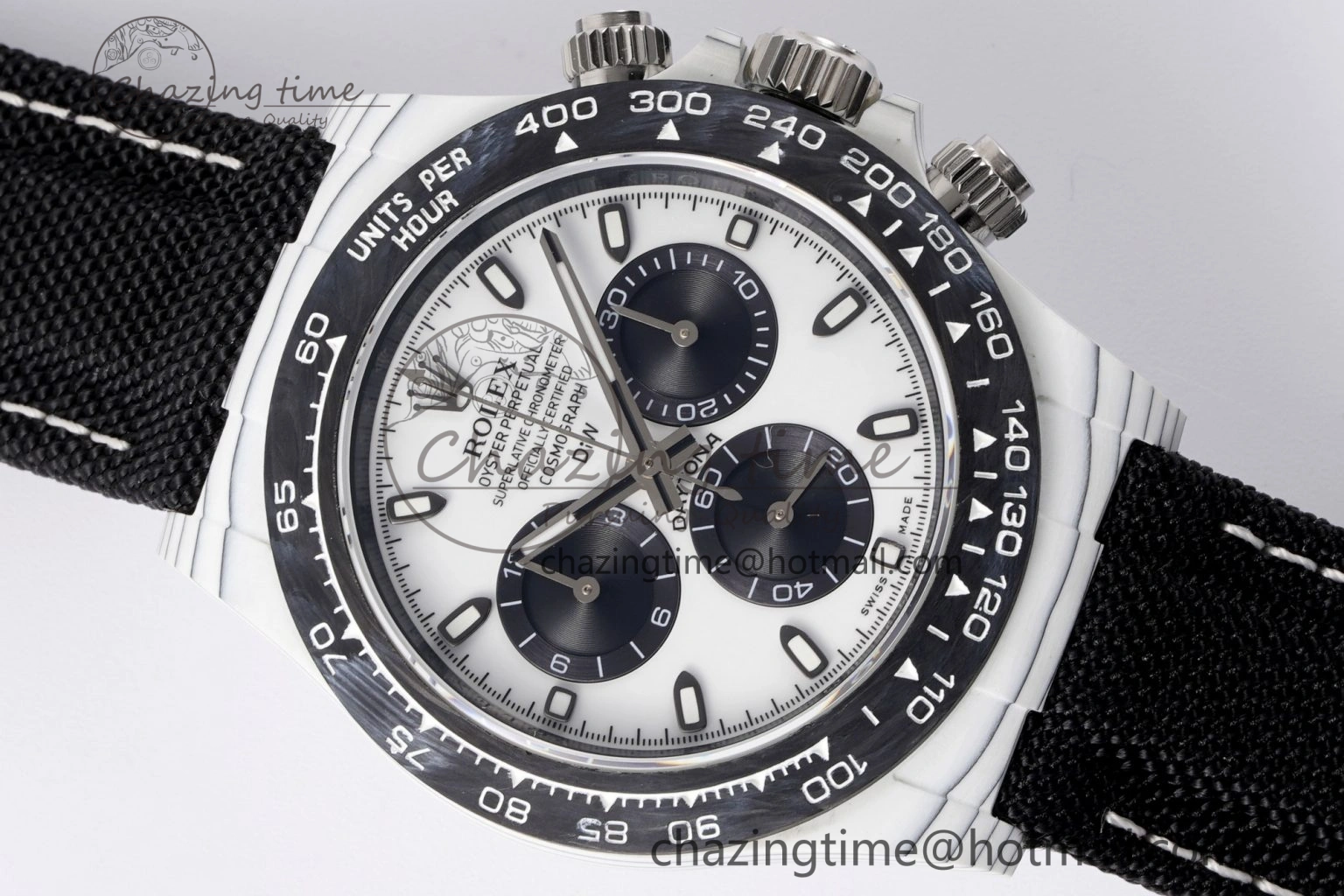 Daytona DIW White Carbon Case and Bezel Noob Best Edition White Black Dial on Black Nylon Strap SA4130