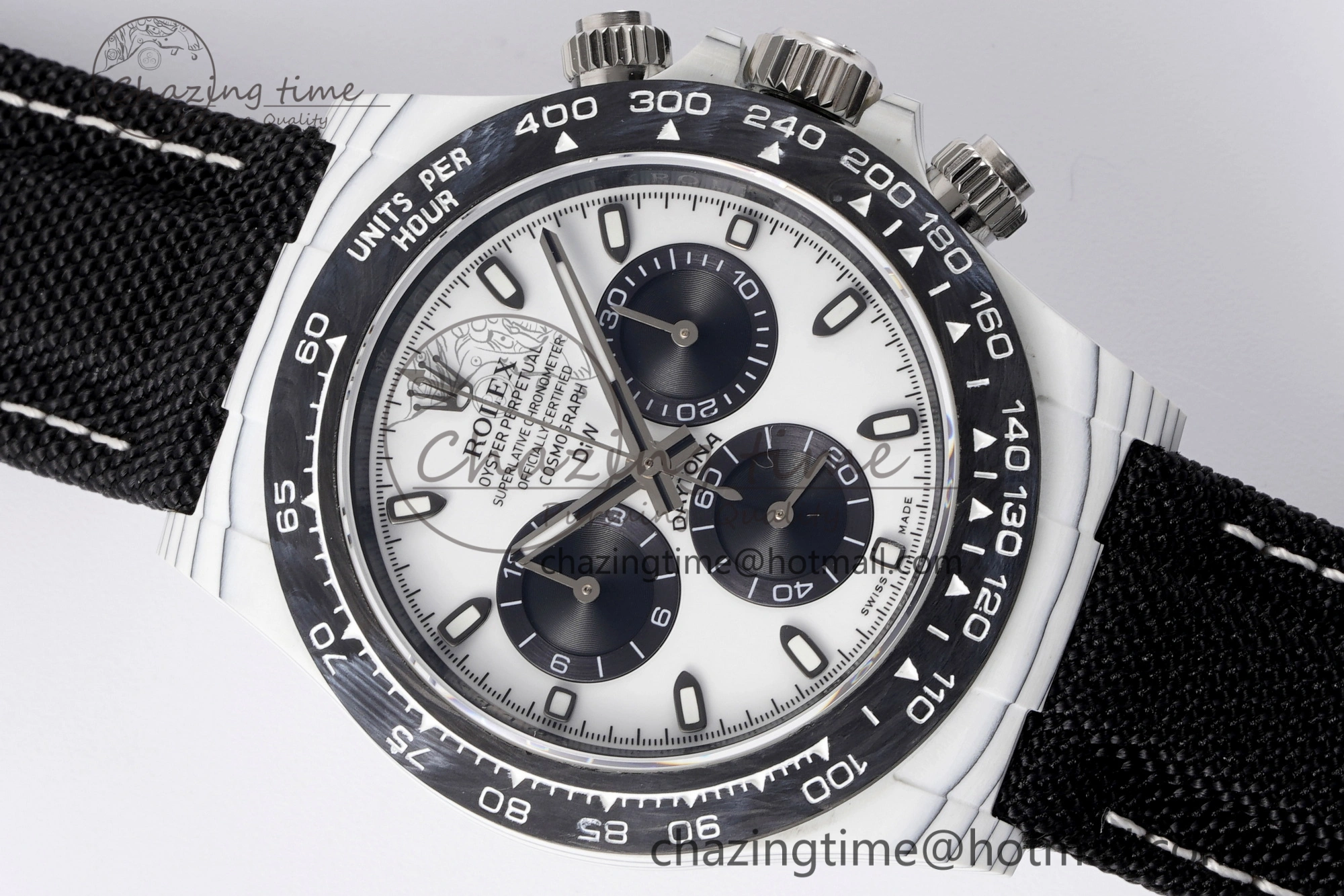 Daytona DIW White Carbon Case and Bezel Noob Best Edition White Black Dial on Black Nylon Strap SA4130