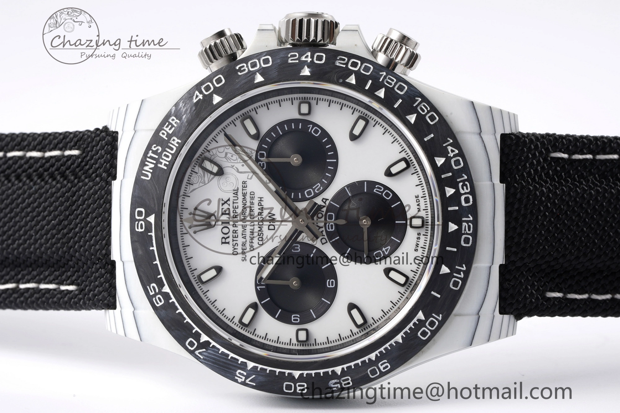 Daytona DIW White Carbon Case and Bezel Noob Best Edition White Black Dial on Black Nylon Strap SA4130