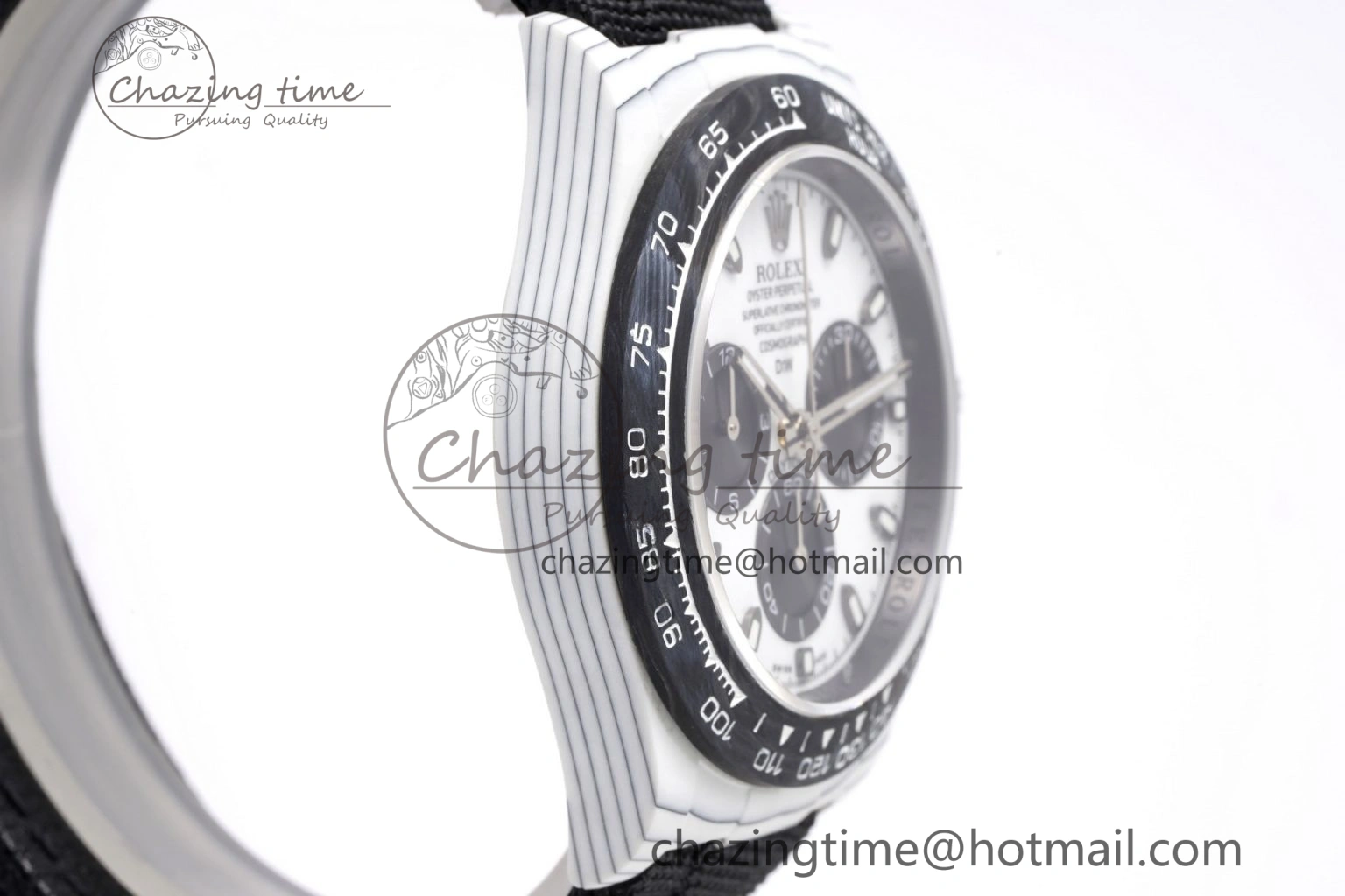 Daytona DIW White Carbon Case and Bezel Noob Best Edition White Black Dial on Black Nylon Strap SA4130