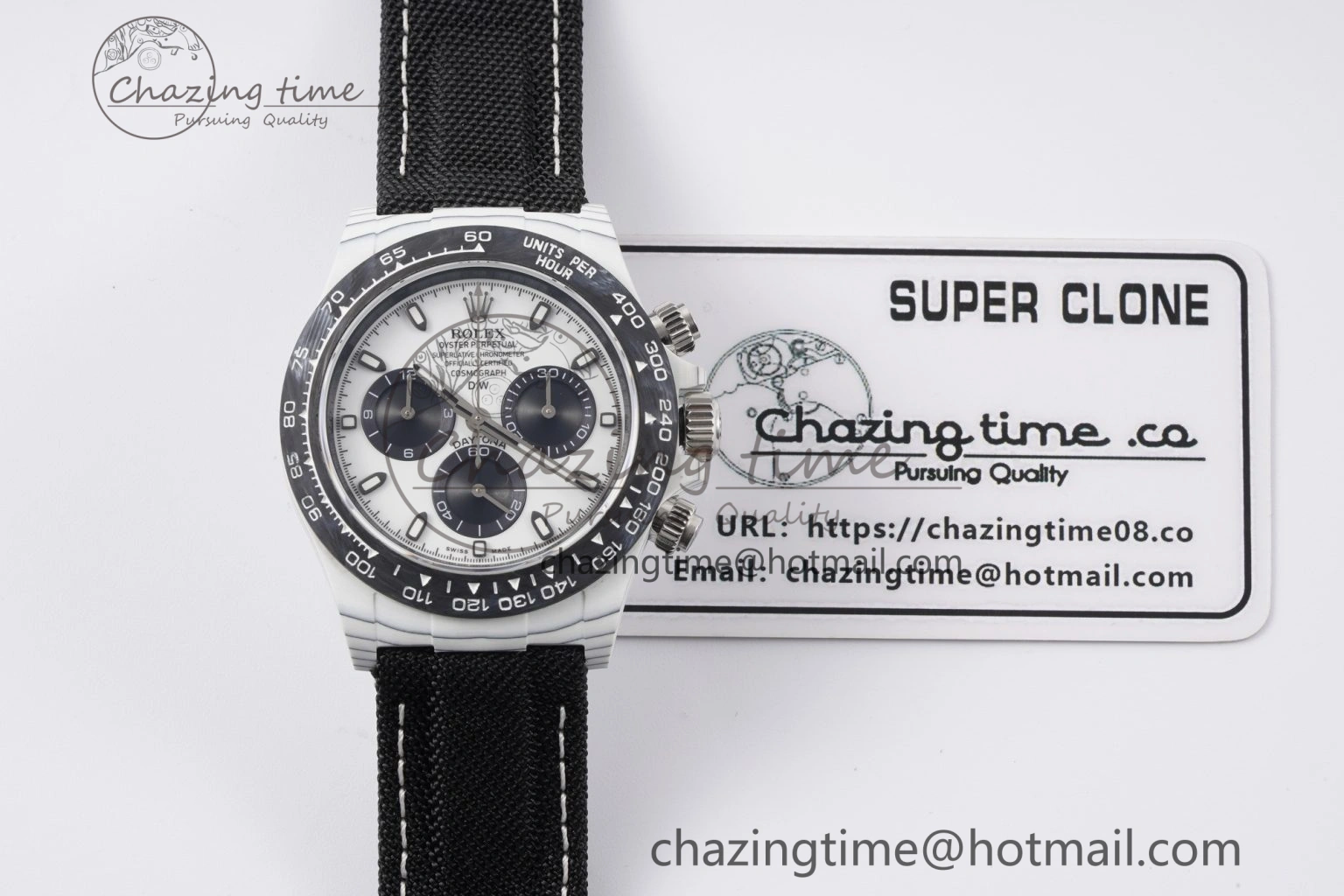 Daytona DIW White Carbon Case and Bezel Noob Best Edition White Black Dial on Black Nylon Strap SA4130