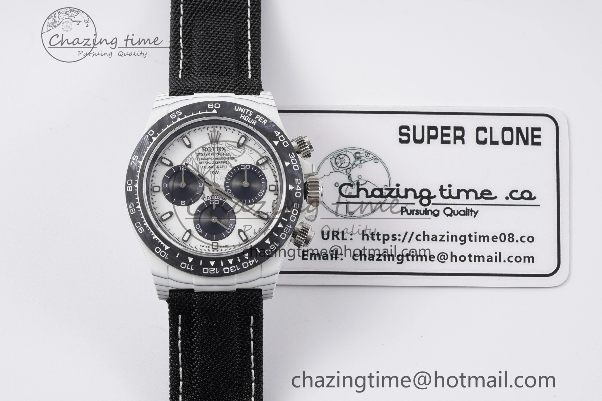 Daytona DIW White Carbon Case and Bezel Noob Best Edition White Black Dial on Black Nylon Strap SA4130