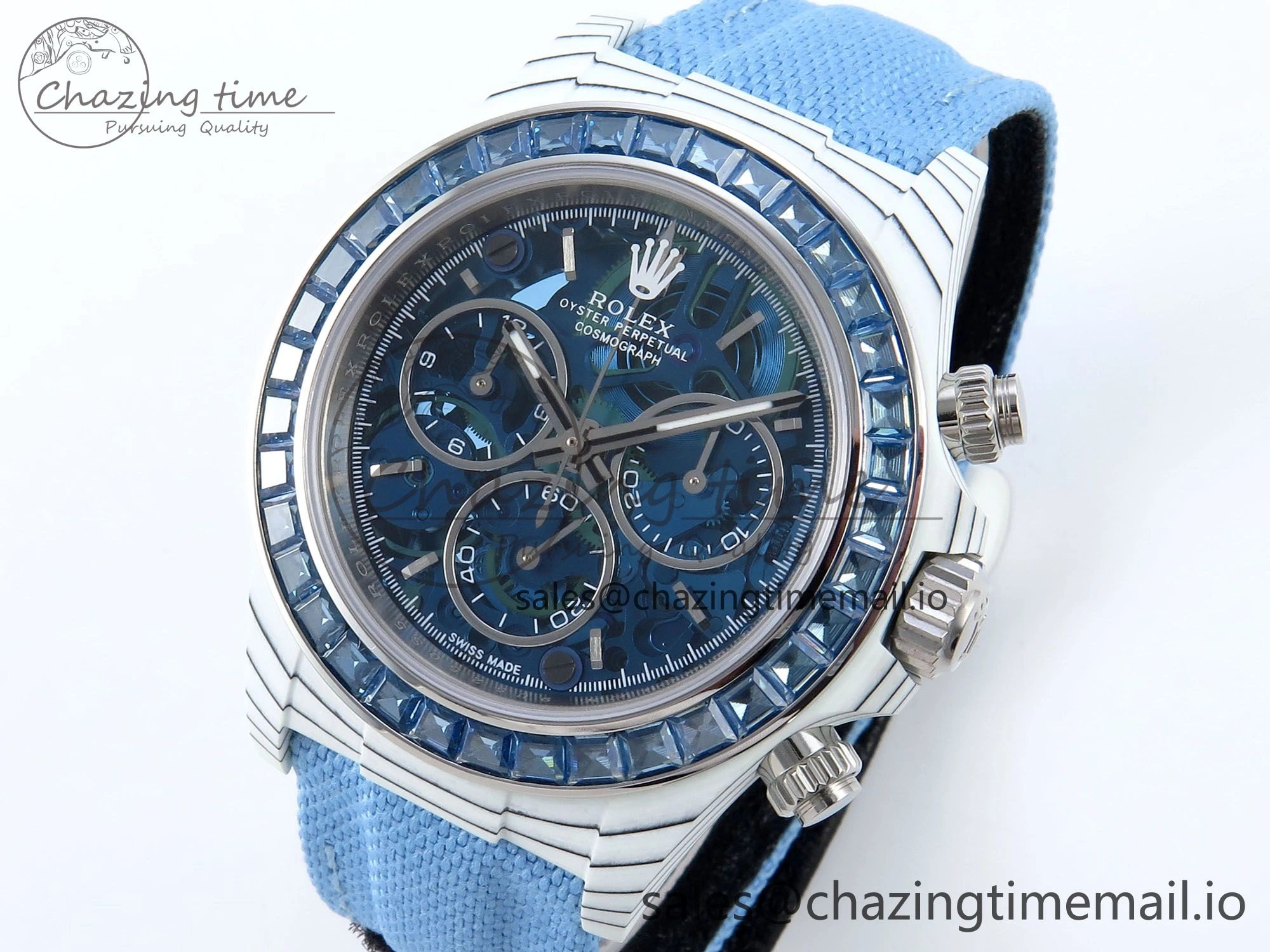 Daytona DIW White Carbon DIWF Best Edition Skeleton Dial on Blue Nylon Strap DD4801